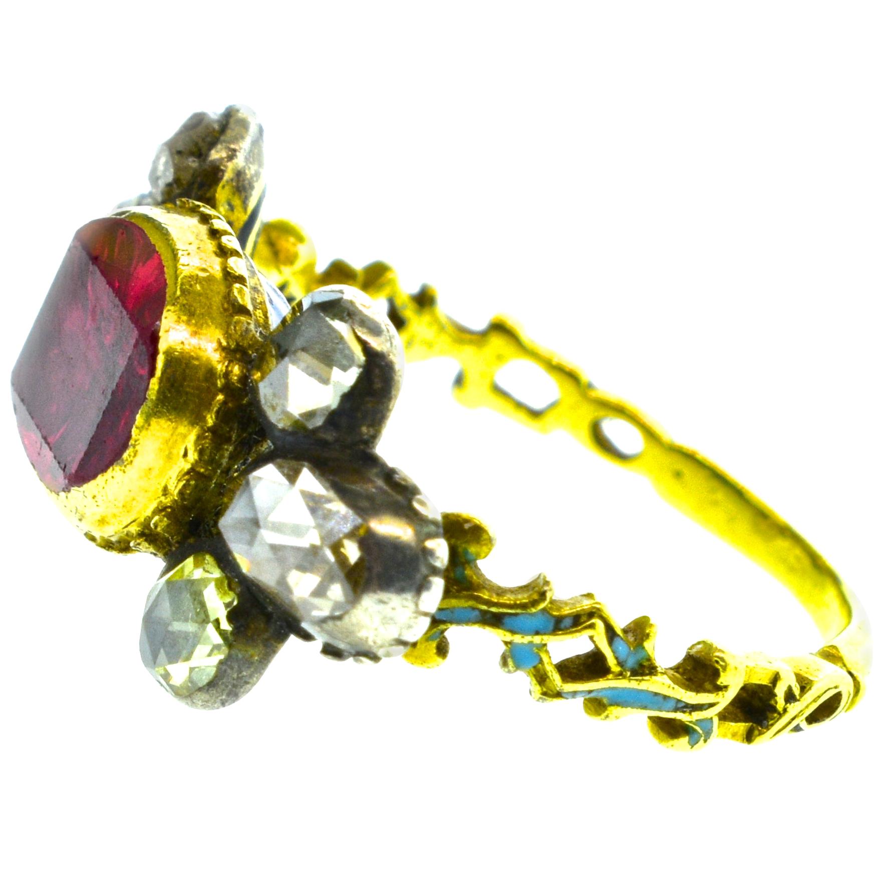 Antique Spinel, Gold and Silver Ring, circa 1750