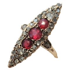 Antique Spinel Ruby And Rose Cut Diamond Russian Gold Ring