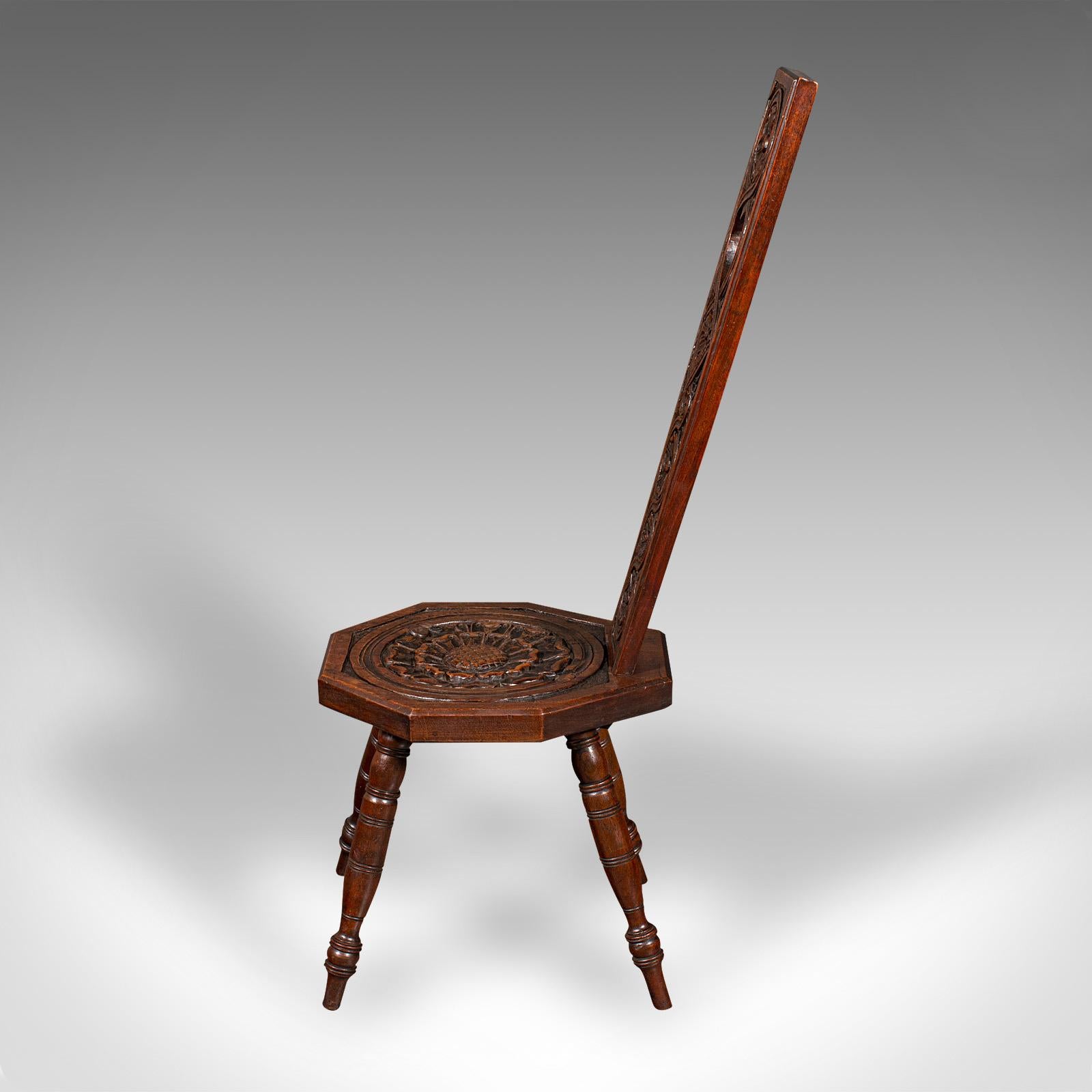 Antiker Spinning-Stuhl, englisch, geschnitzt, Arbeitshocker, Sitz, viktorianisch, um 1880 im Zustand „Gut“ im Angebot in Hele, Devon, GB
