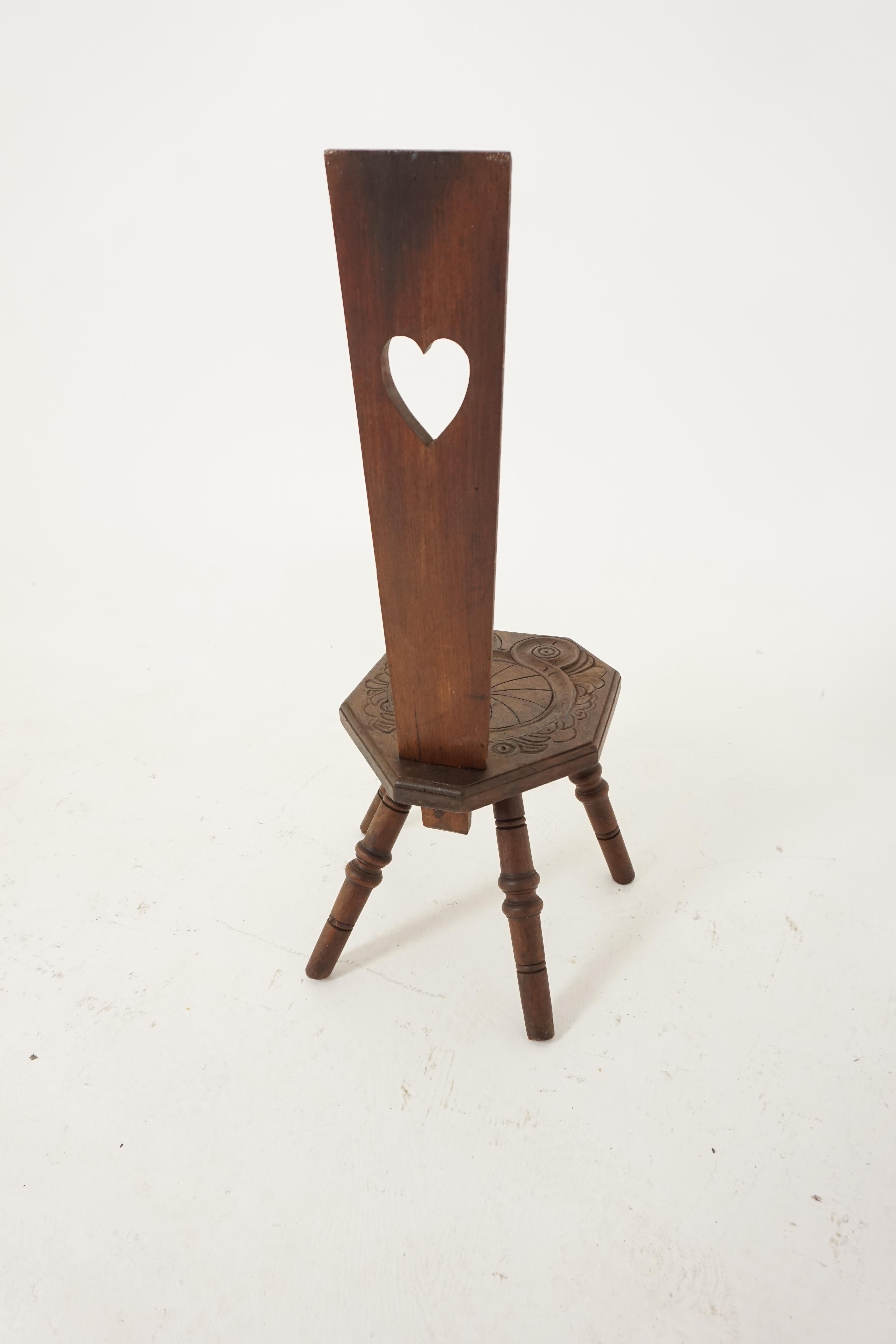 Scottish Antique Spinning Chair, Victorian Carved Oak Hall Chair, Scotland 1880, B1920