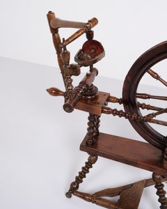 Antique Spinning Wheel Hand Polished In Dark Wood From 1880s