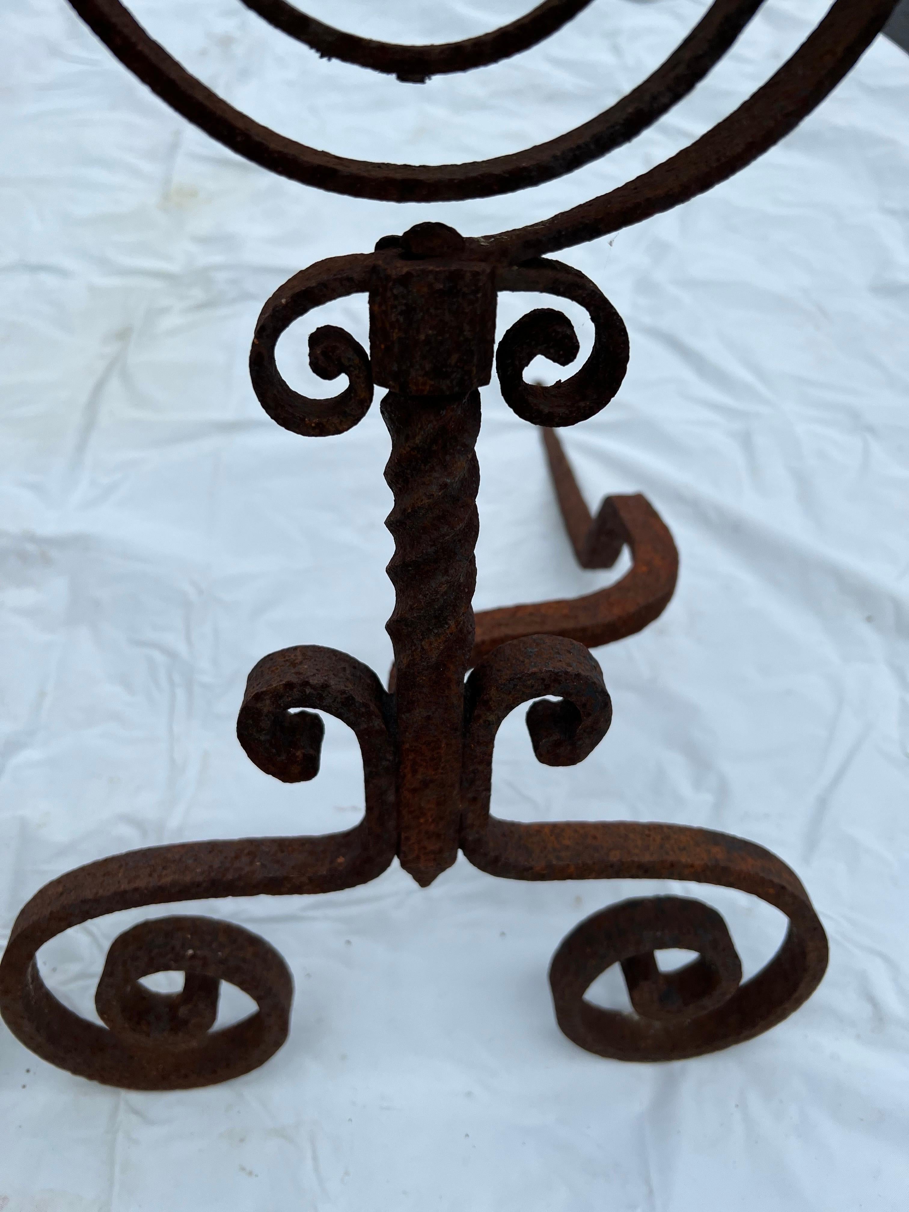 Pair of  Spiral Iron Fireplace Andirons For Sale 5