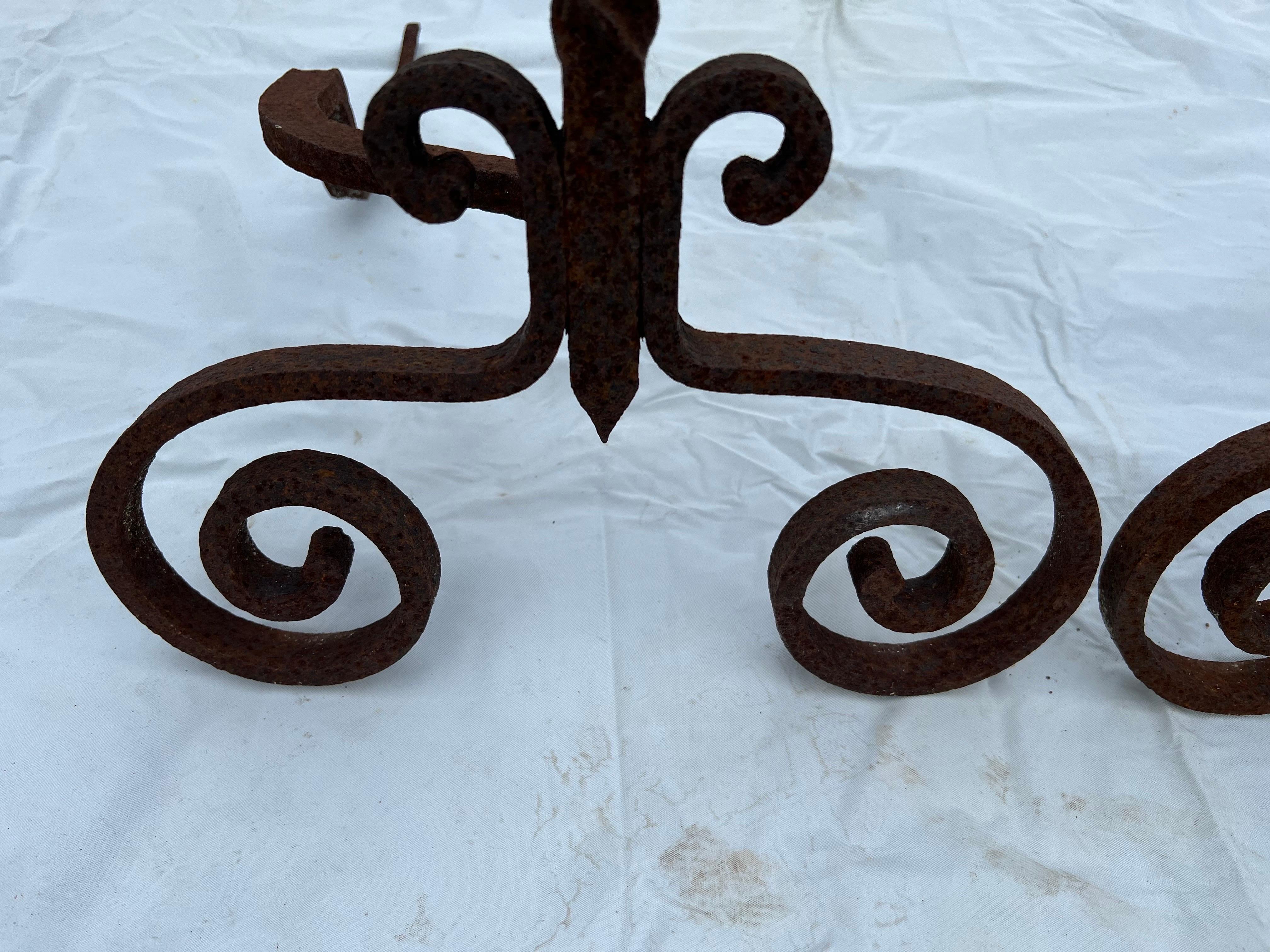 Pair of  Spiral Iron Fireplace Andirons For Sale 6