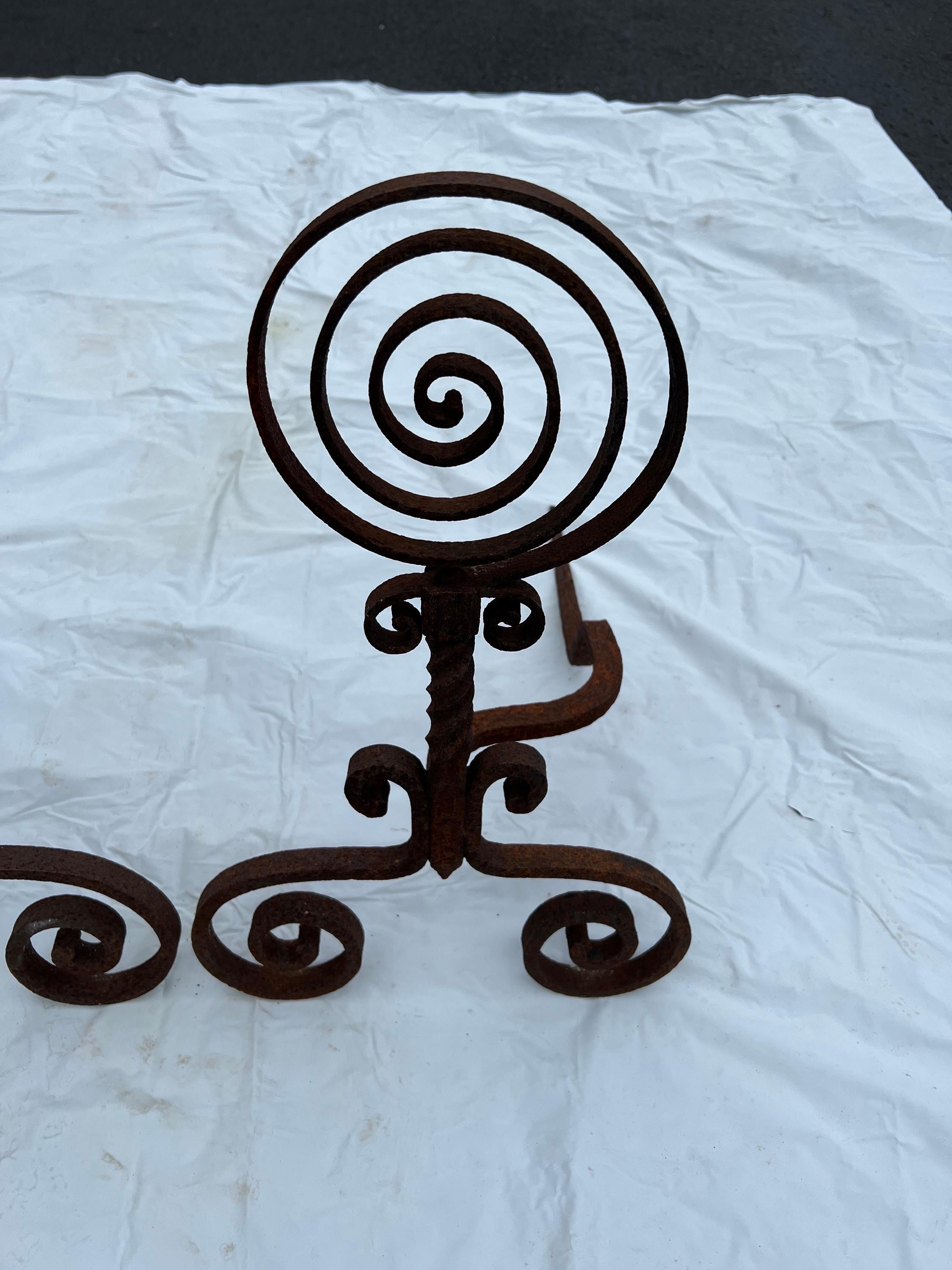 Pair of  Spiral Iron Fireplace Andirons For Sale 10