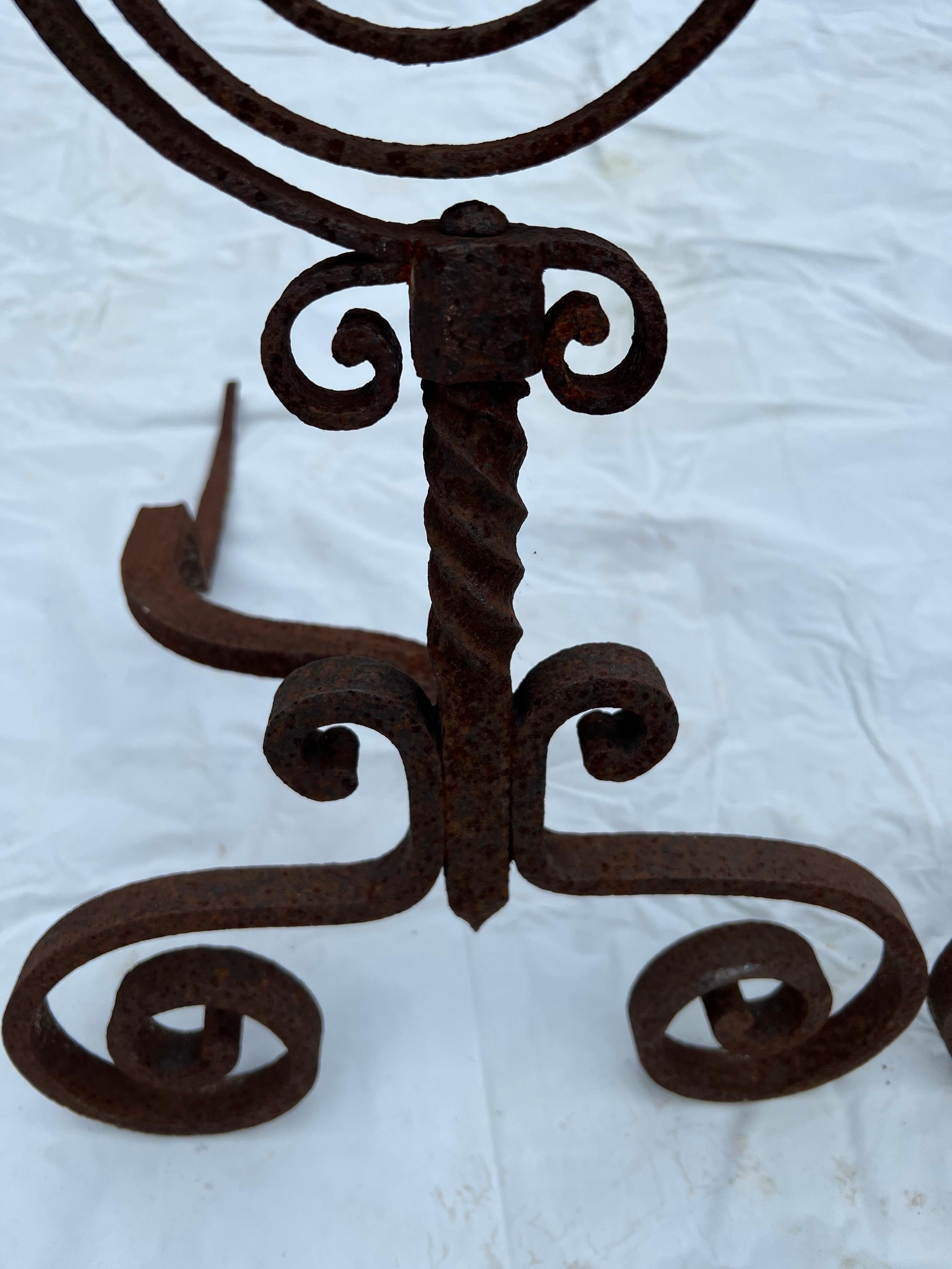 Pair of  Spiral Iron Fireplace Andirons For Sale 4