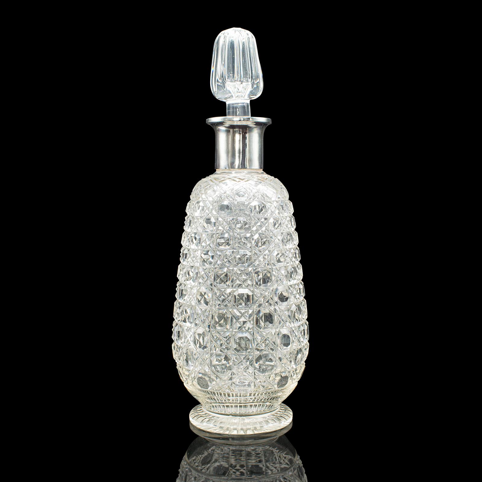 Antique Spirit Decanter, Edwardian, Cut Glass, Hallmarked Silver, English, 1903 In Good Condition For Sale In Hele, Devon, GB