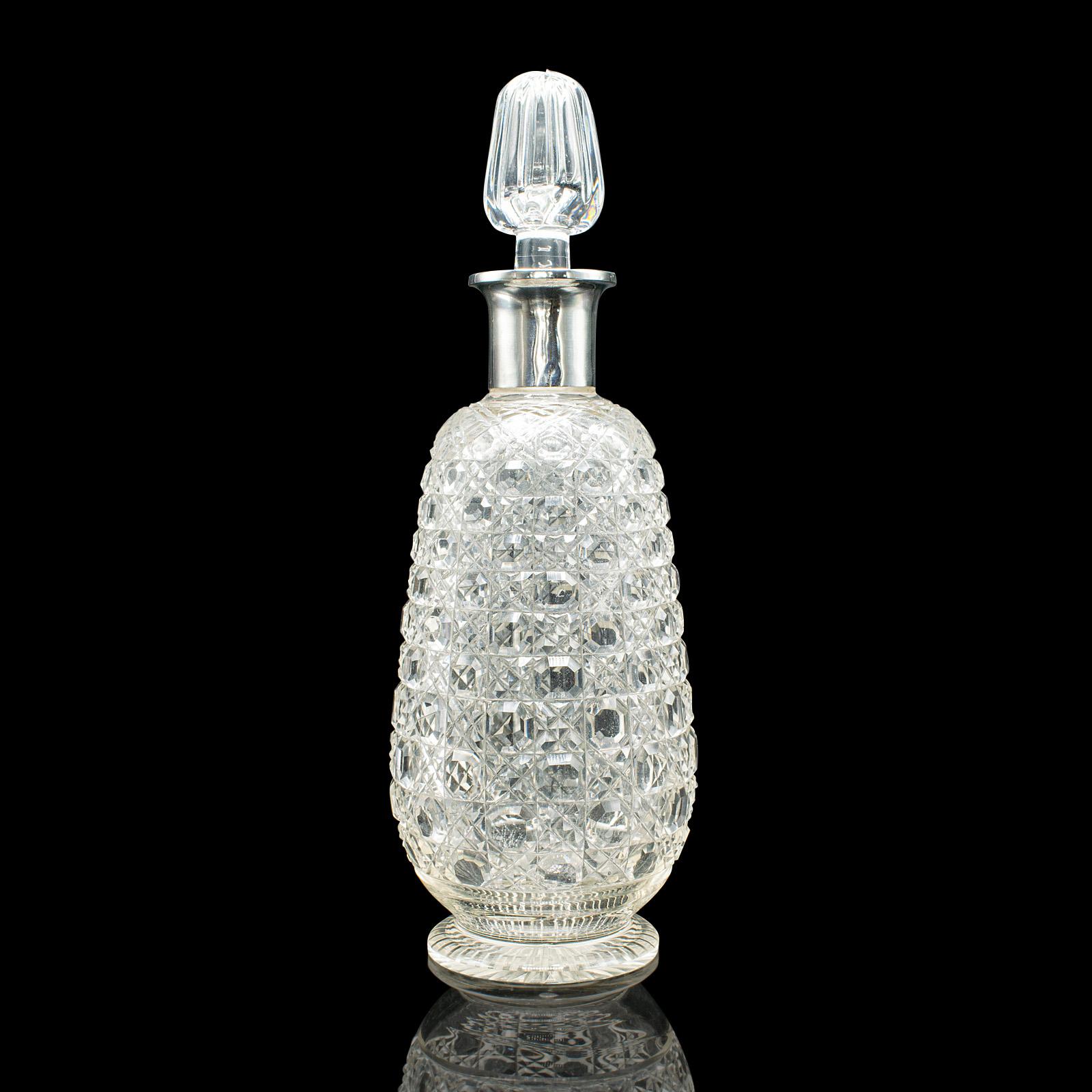 Crystal Antique Spirit Decanter, Edwardian, Cut Glass, Hallmarked Silver, English, 1903 For Sale