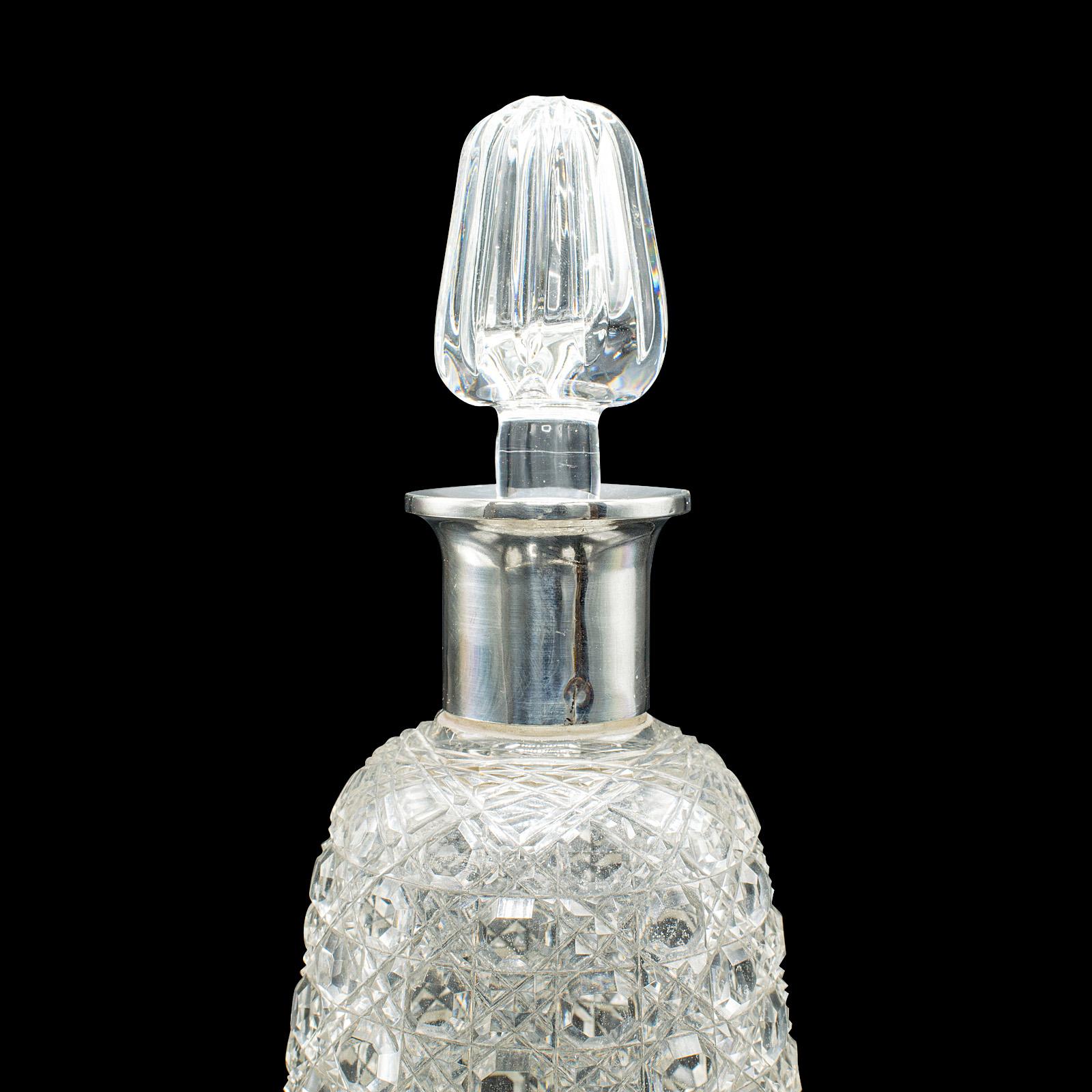 Antique Spirit Decanter, Edwardian, Cut Glass, Hallmarked Silver, English, 1903 For Sale 1