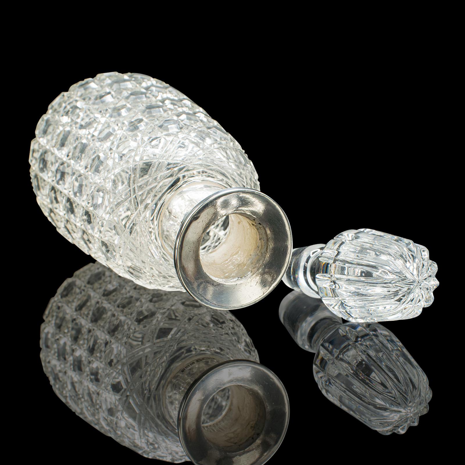Antique Spirit Decanter, Edwardian, Cut Glass, Hallmarked Silver, English, 1903 For Sale 3