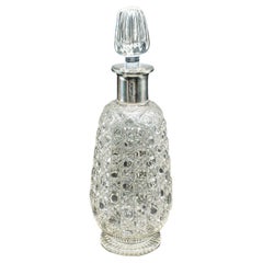 Antiguo decantador de aguardiente, eduardiano, cristal tallado, plata con matrícula, inglés, 1903