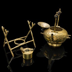 Antique Spirit Kettle, English, Brass, Teapot, Burner, Arts & Crafts, Victorian