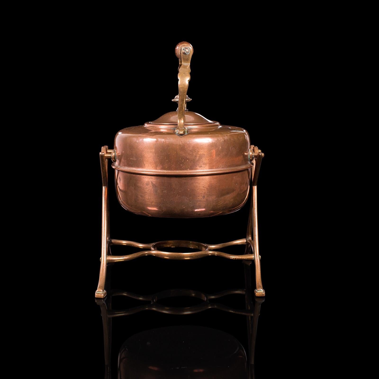 19th Century Antique Spirit Kettle, English, Copper, Brass, Teakettle, Stand, Victorian, 1900