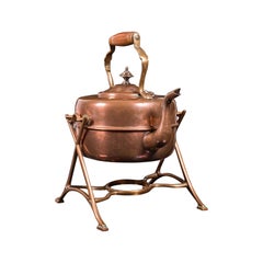 Antique Spirit Kettle, English, Copper, Brass, Teakettle, Stand, Victorian, 1900