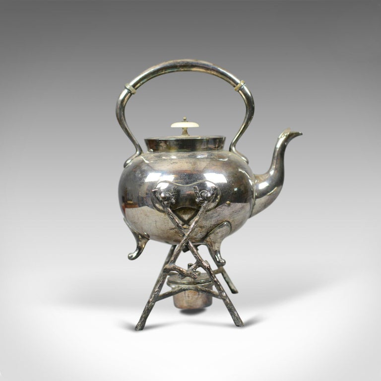 Antique Spirit Kettle on Stand, Decorative, Silver Plated, Tea Pot For