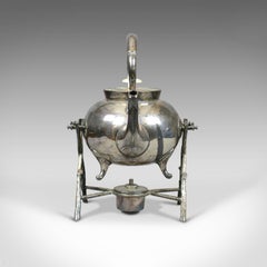 Antique Spirit Kettle on Stand, Decorative, Silver Plated, Tea Pot
