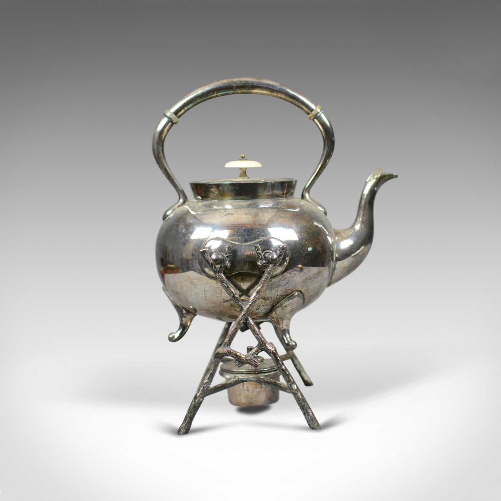 silver plated spirit kettle on stand