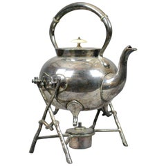 Antique Spirit Kettle on Stand, Decorative, Silver Plated, Tea Pot
