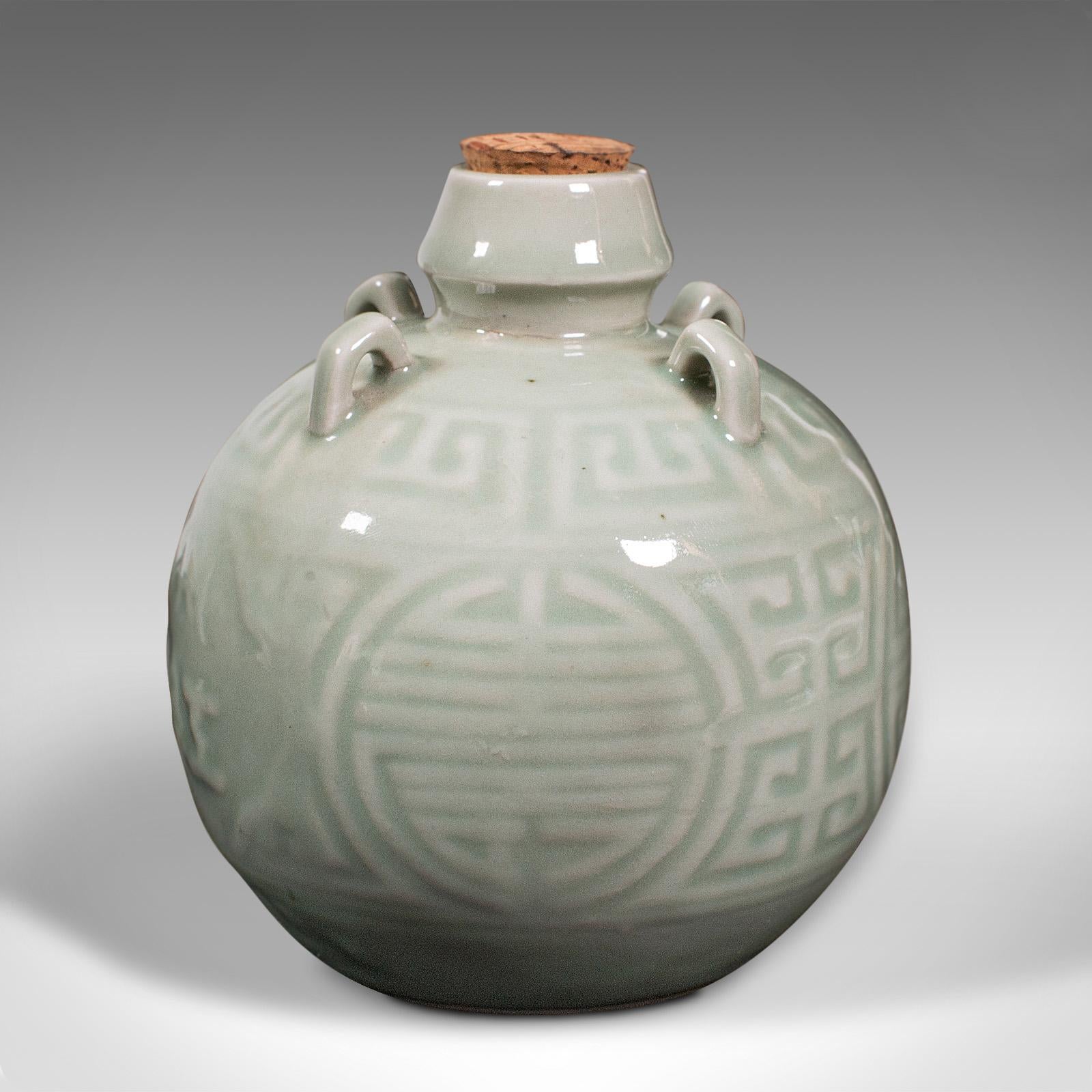 19th Century Antique Spirit Pot, Chinese, Celadon Ceramic, Gourd, Pouring Jug, Victorian For Sale