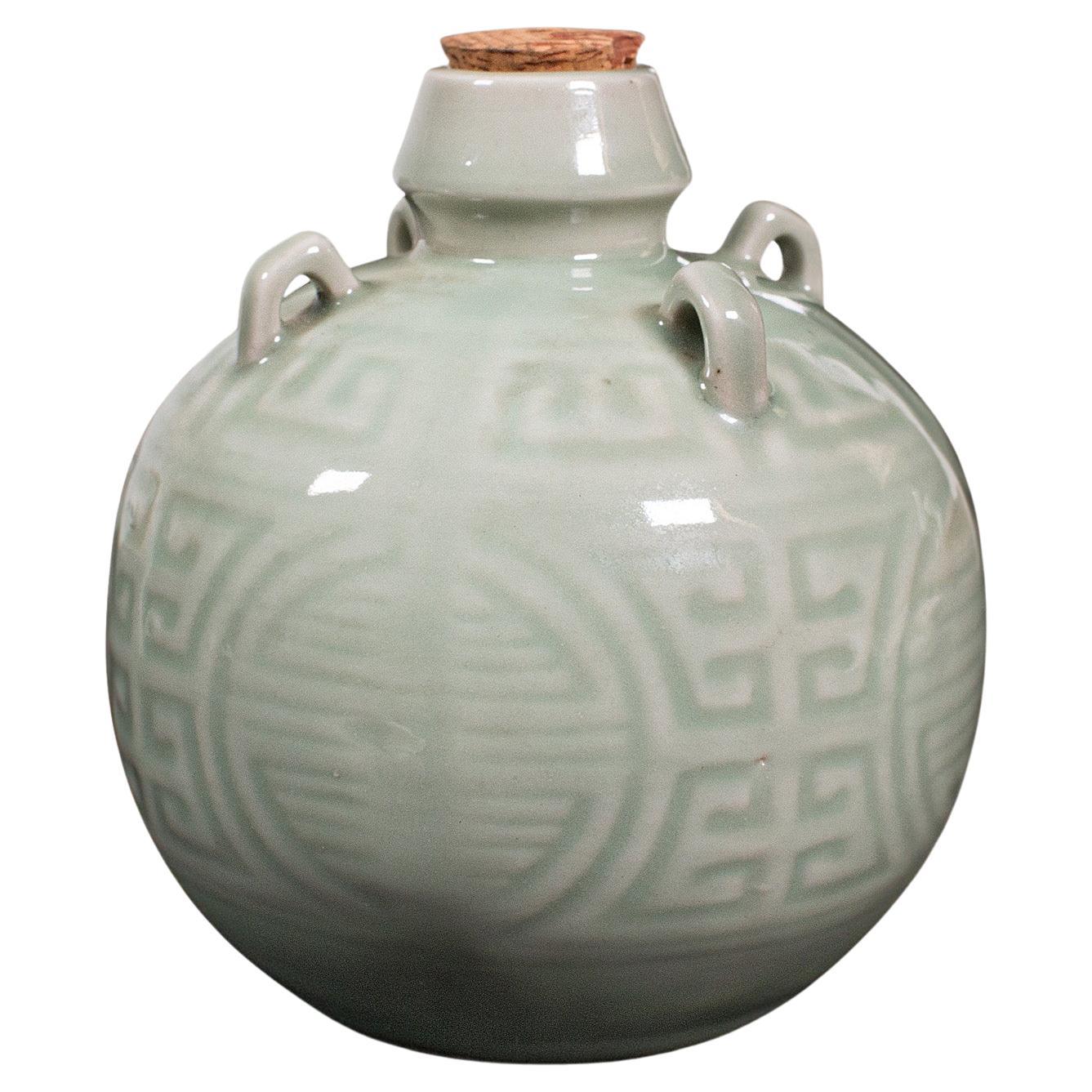 Pot à spirituel ancien, céramique chinoise céladon, gourde, cruche à verser, victorien