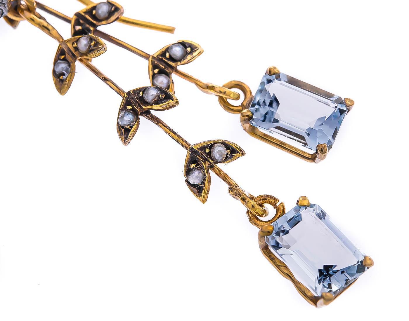 pearl and aquamarine earrings