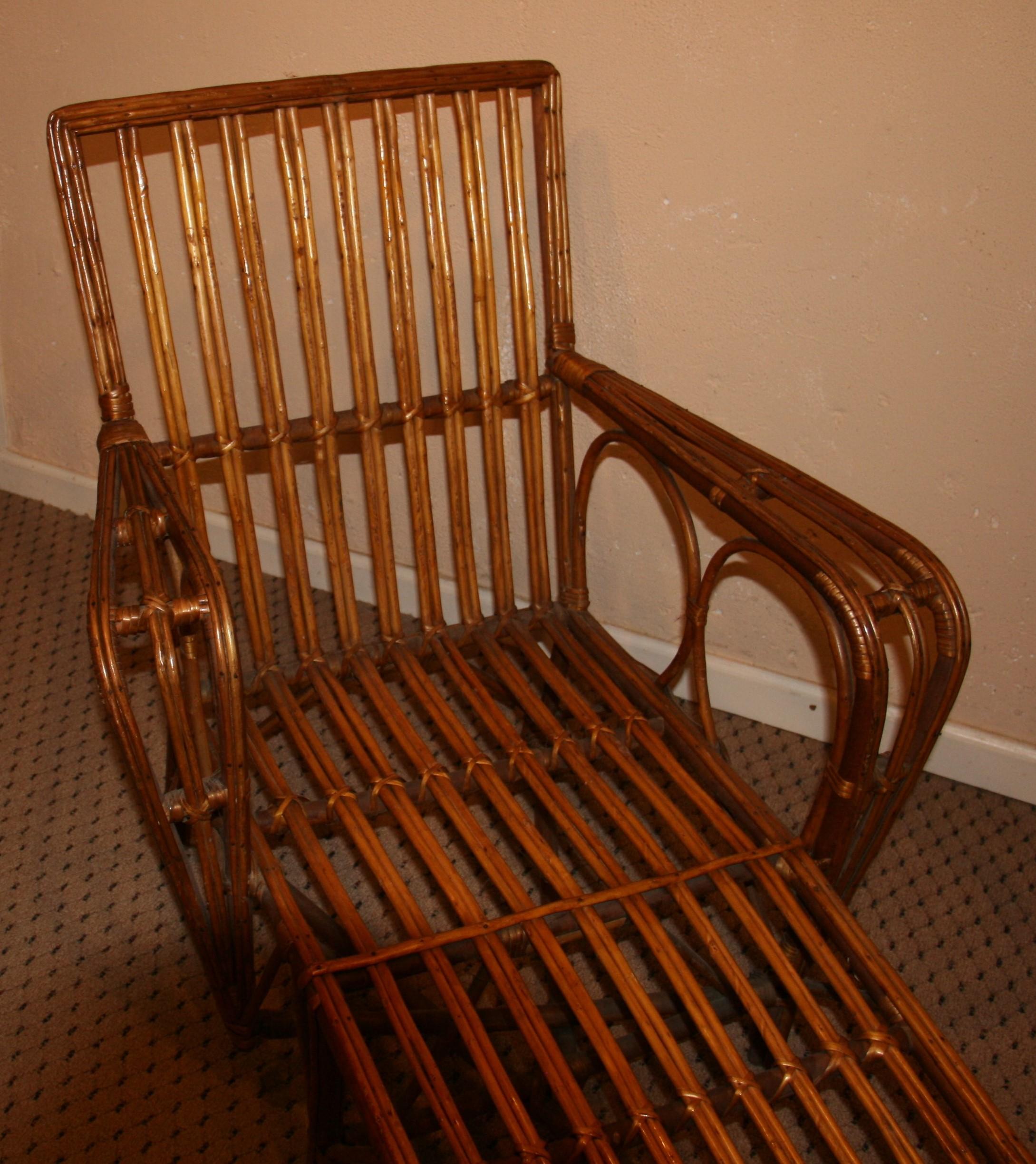 Roseau Fauteuil de salon en roseau fendu ancien, années 1930 en vente