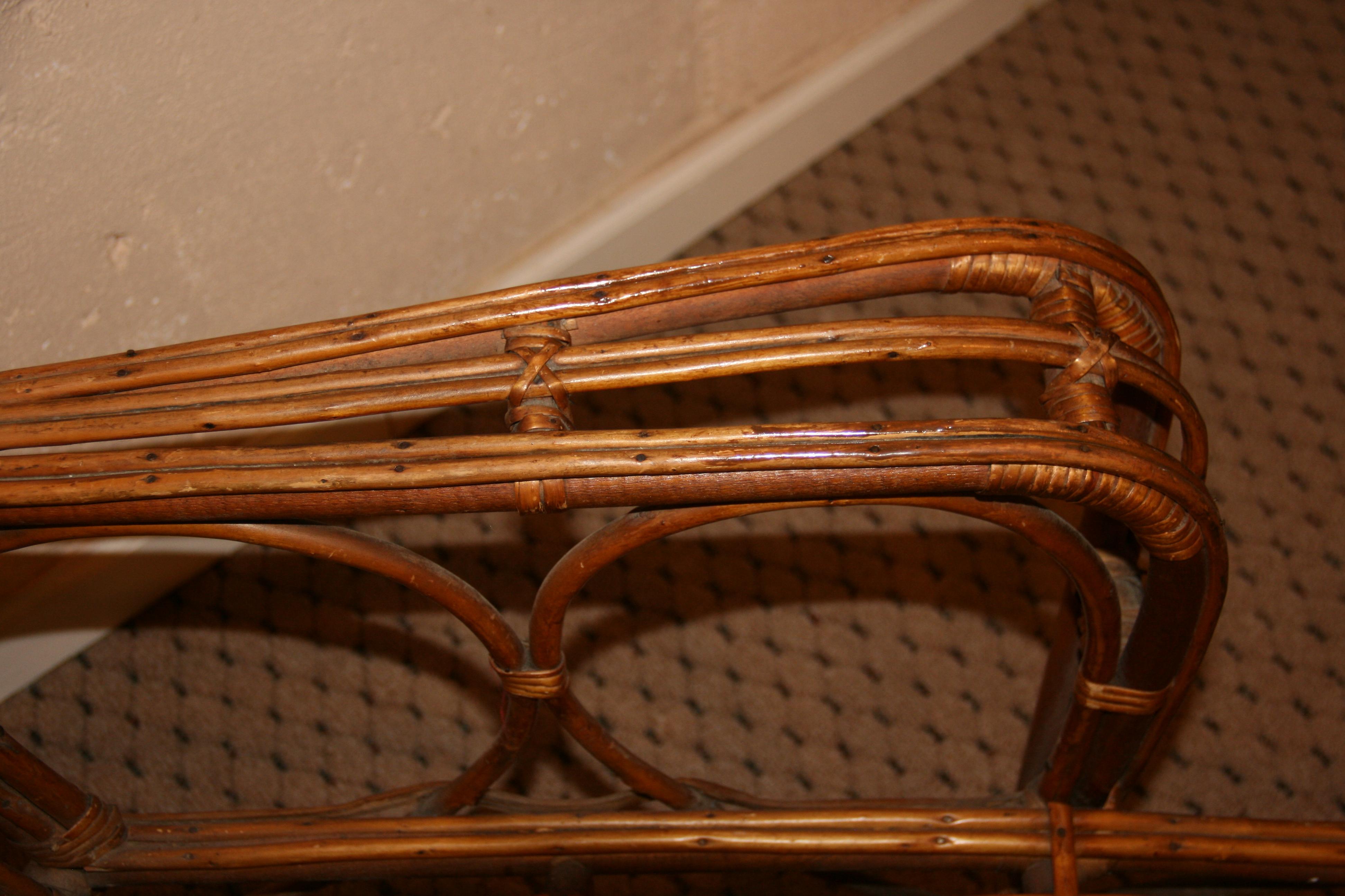 Fauteuil de salon en roseau fendu ancien, années 1930 en vente 4