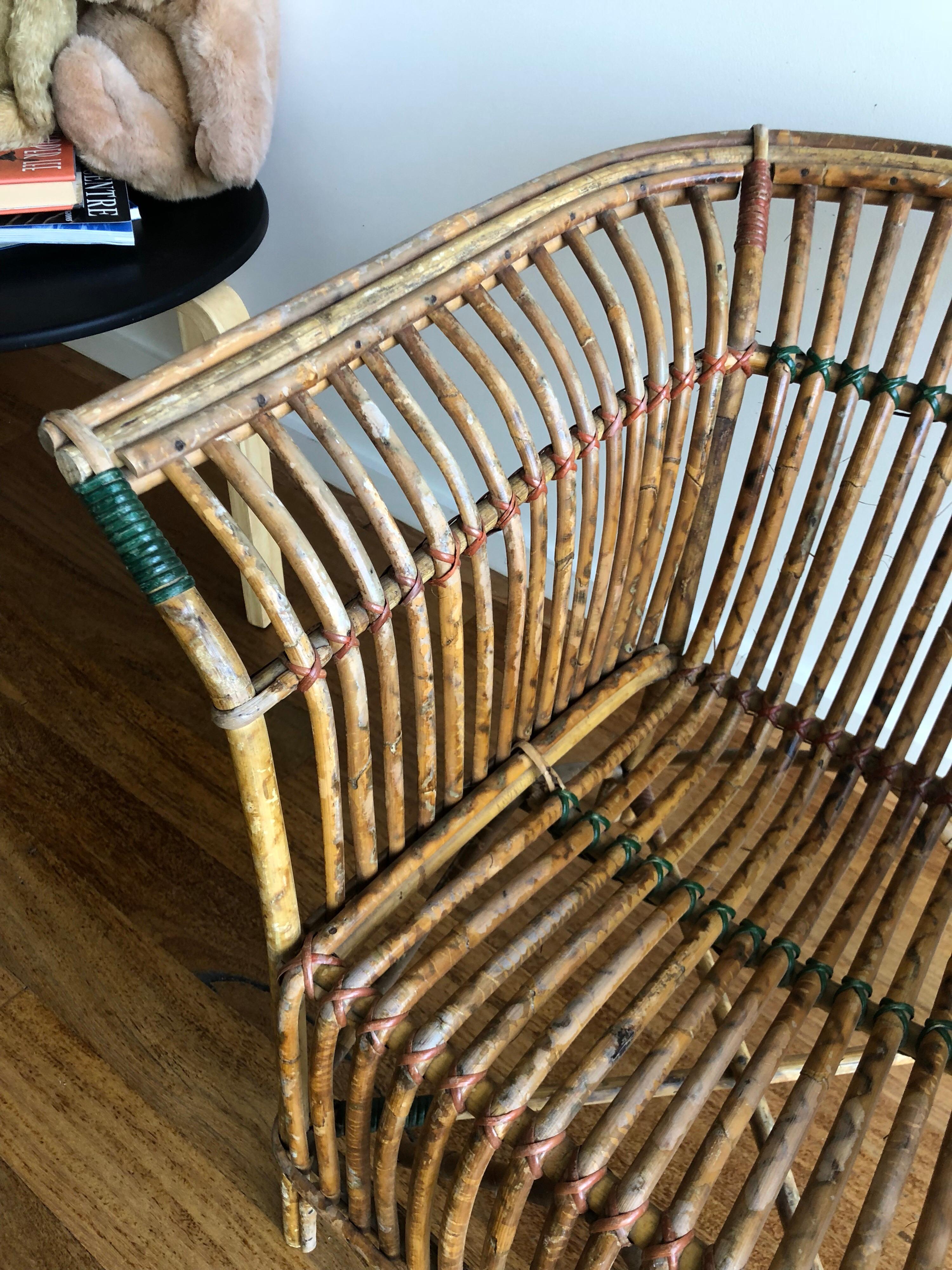 Victorian Antique Split Tiger Cane Armchair with Organic Fan Form Lines For Sale