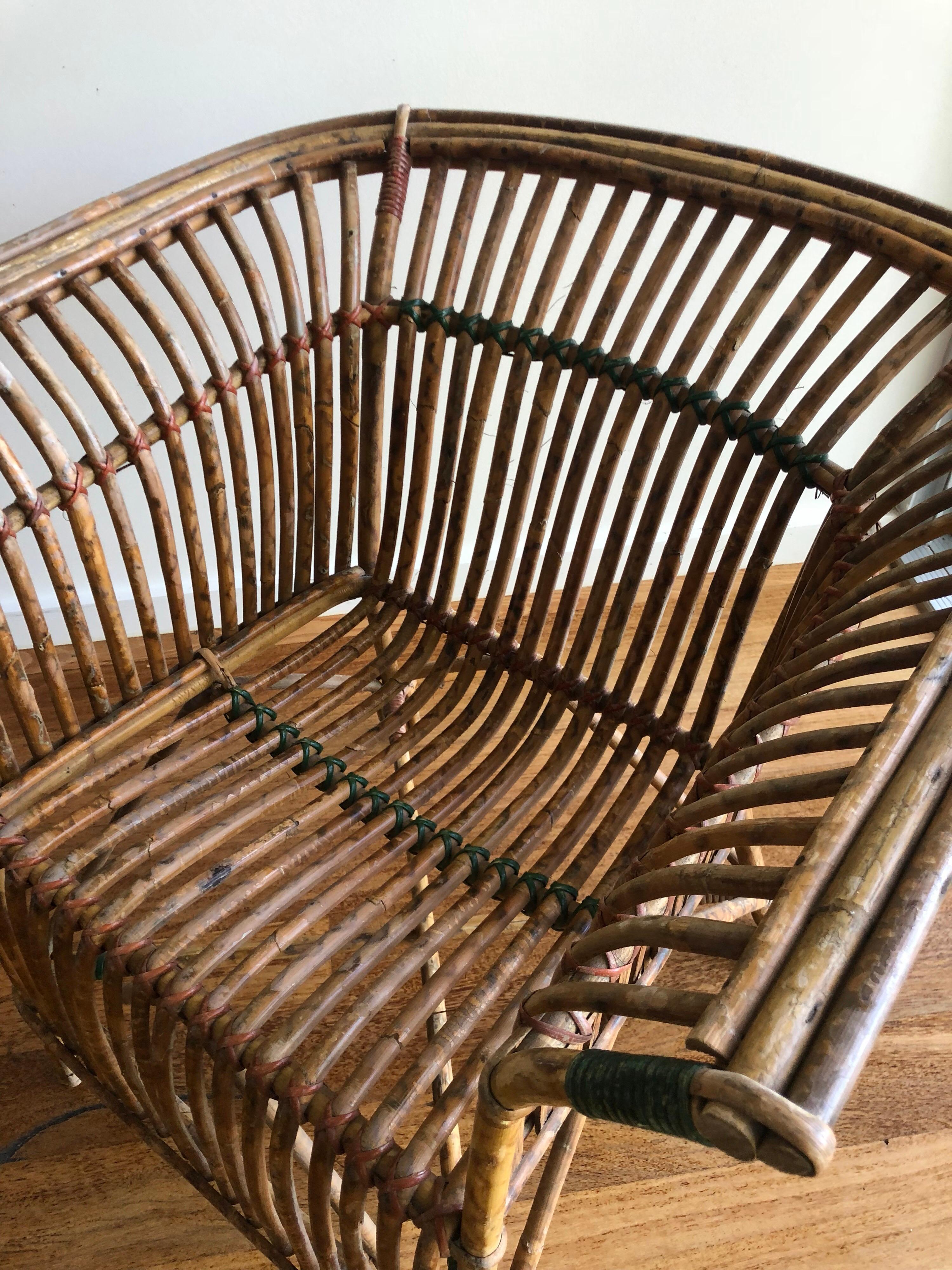 Antique Split Tiger Cane Armchair with Organic Fan Form Lines In Good Condition For Sale In Church Point, NSW