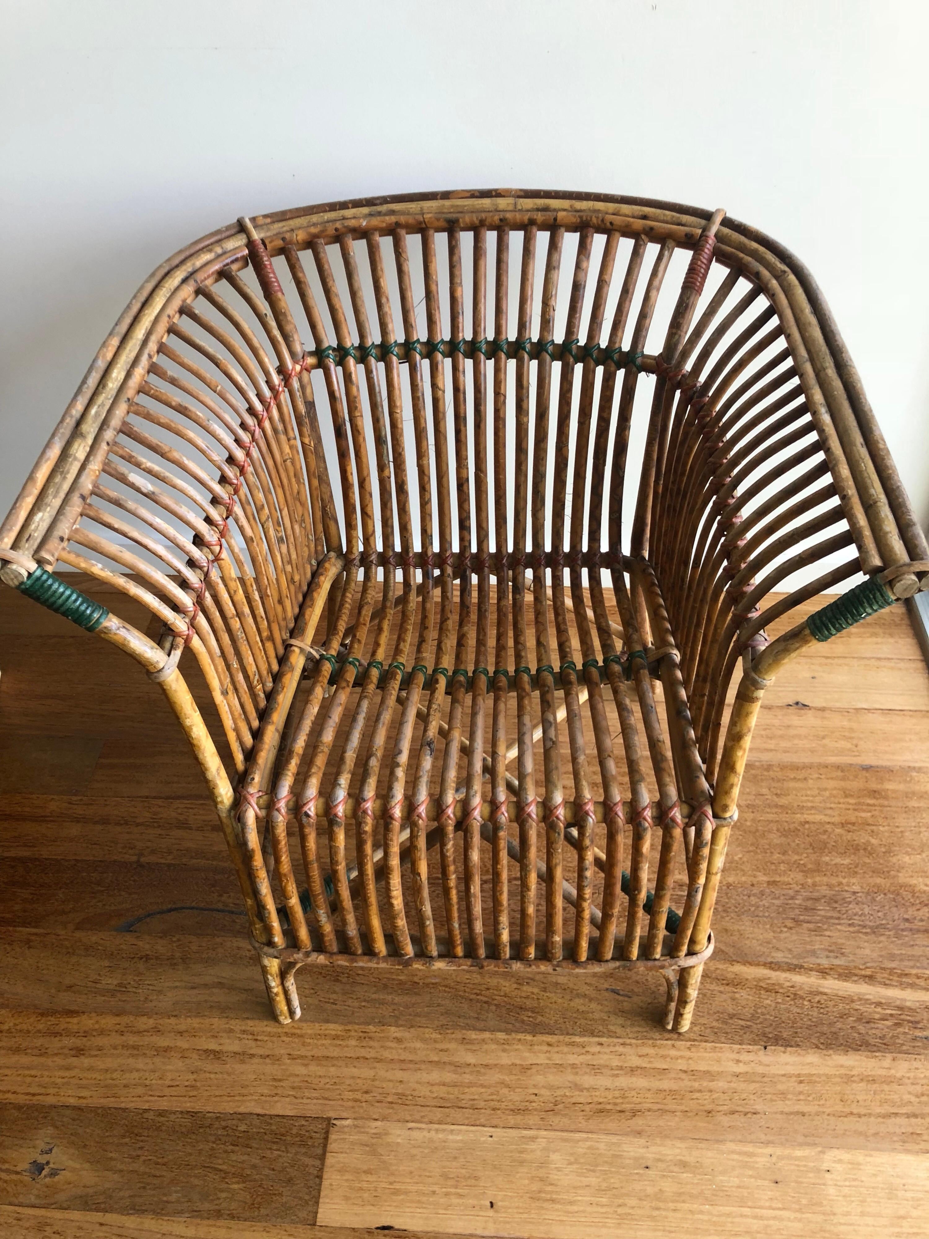 Early 20th Century Antique Split Tiger Cane Armchair with Organic Fan Form Lines For Sale