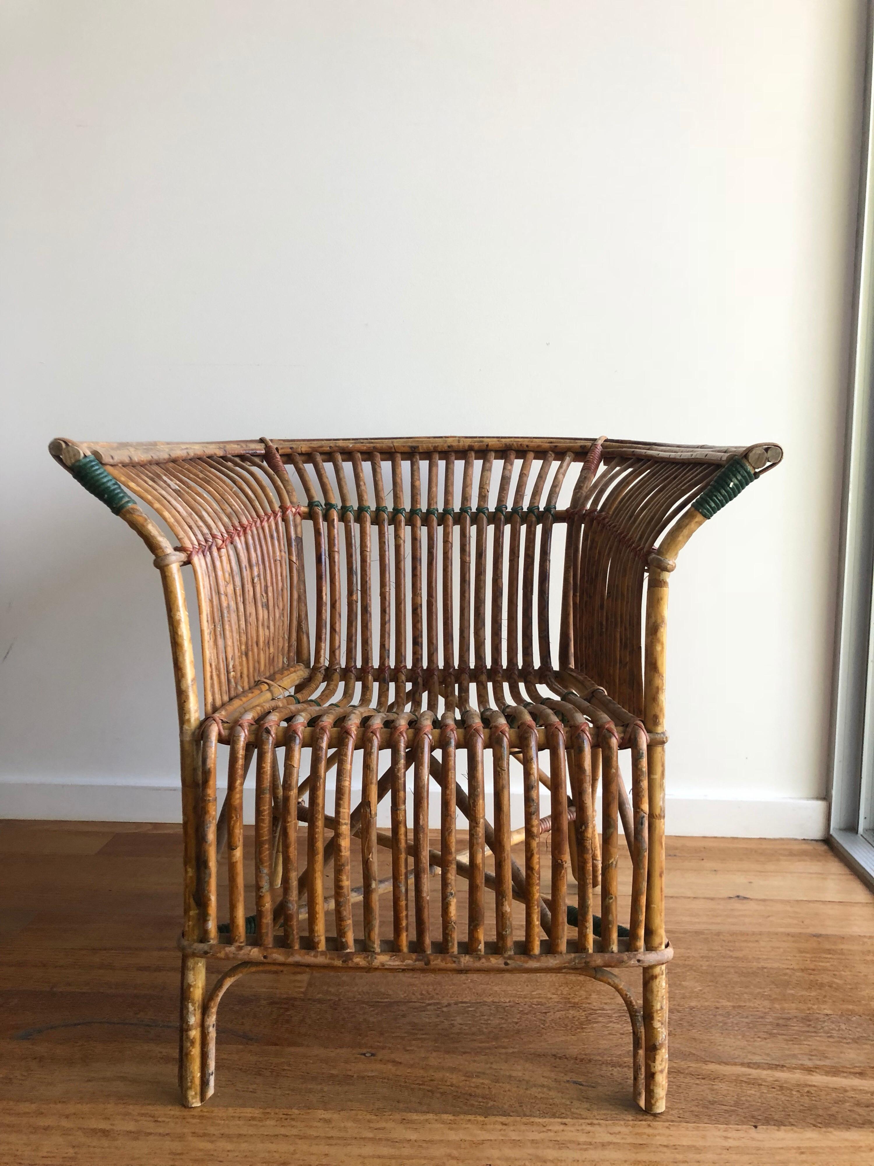 Antique Split Tiger Cane Armchair with Organic Fan Form Lines For Sale 1