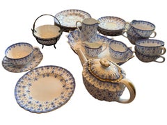 Antique Spode Copeland's England Art Nouveau Tea Set – "Blue Lily" Fleur de Lily