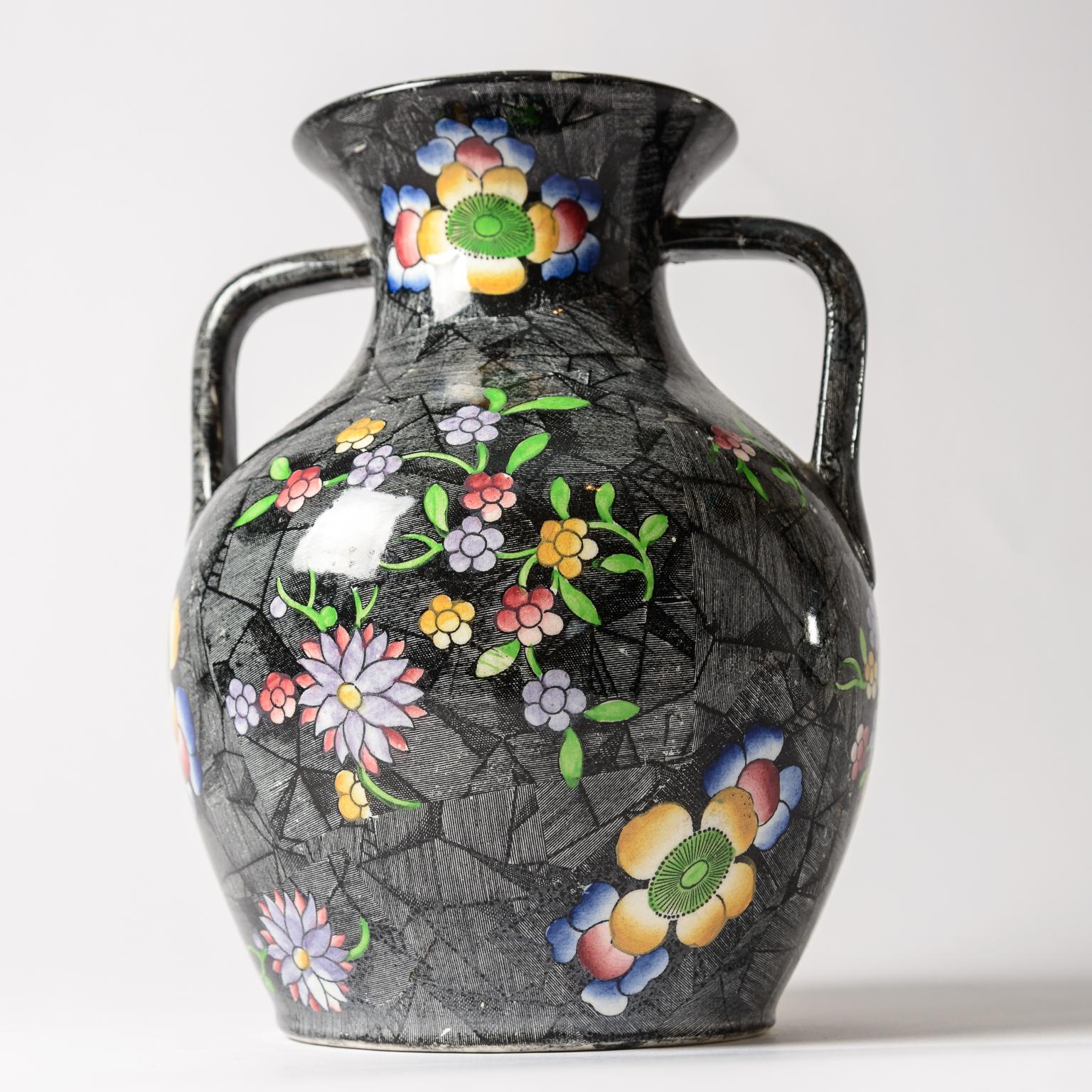 Antique Spode England Double Handle Vase With All Over Black Background 3
