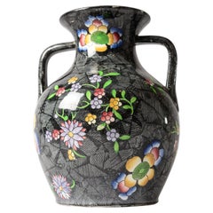 Antique Spode England Double Handle Vase With All Over Black Background