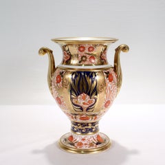 Antiguo jarrón con dos asas de porcelana Imari Spode, modelo nº 1409, 1820
