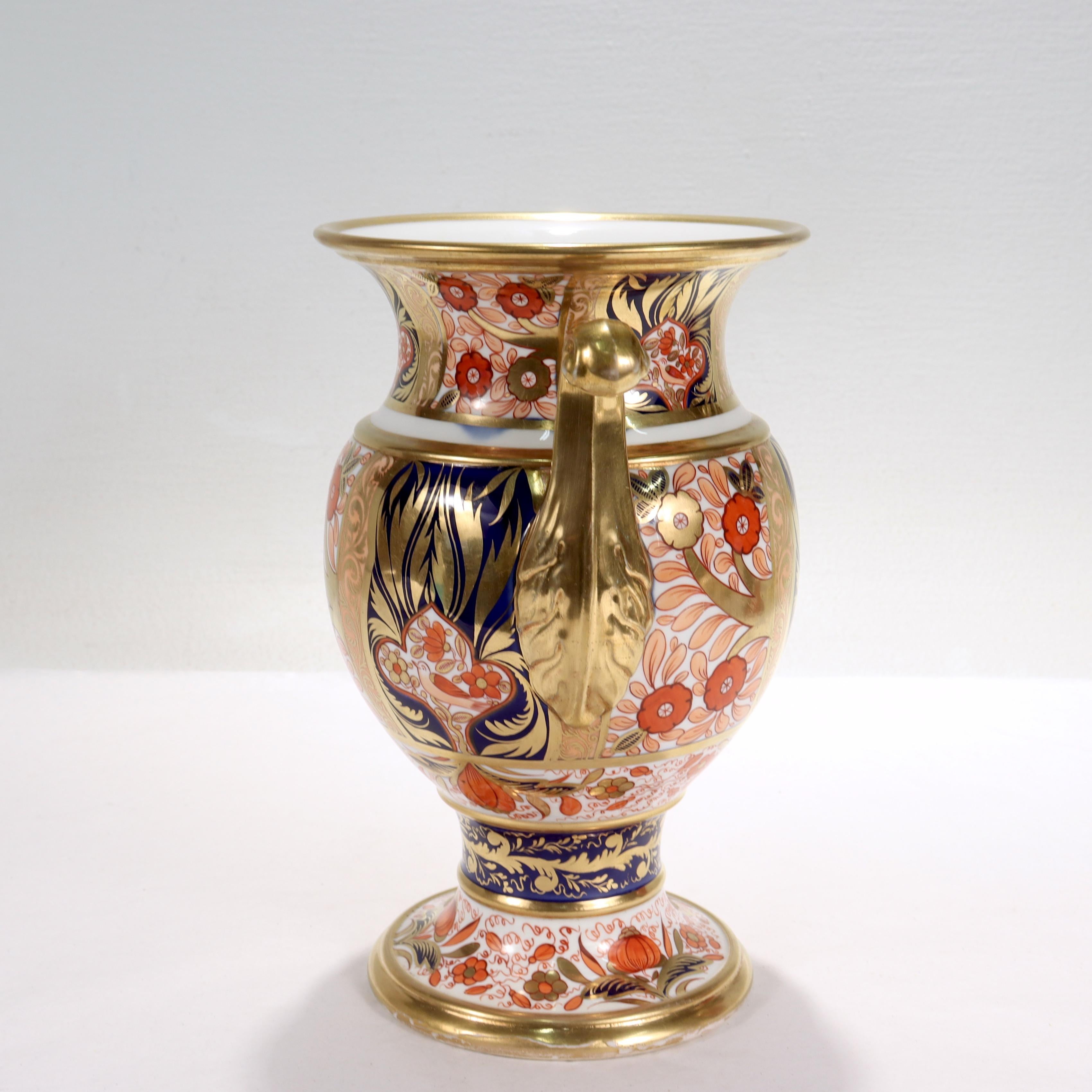 Neoclassical Antique Spode Imari Porcelain Twin Handled Vase Pattern No. 1409, 1820s