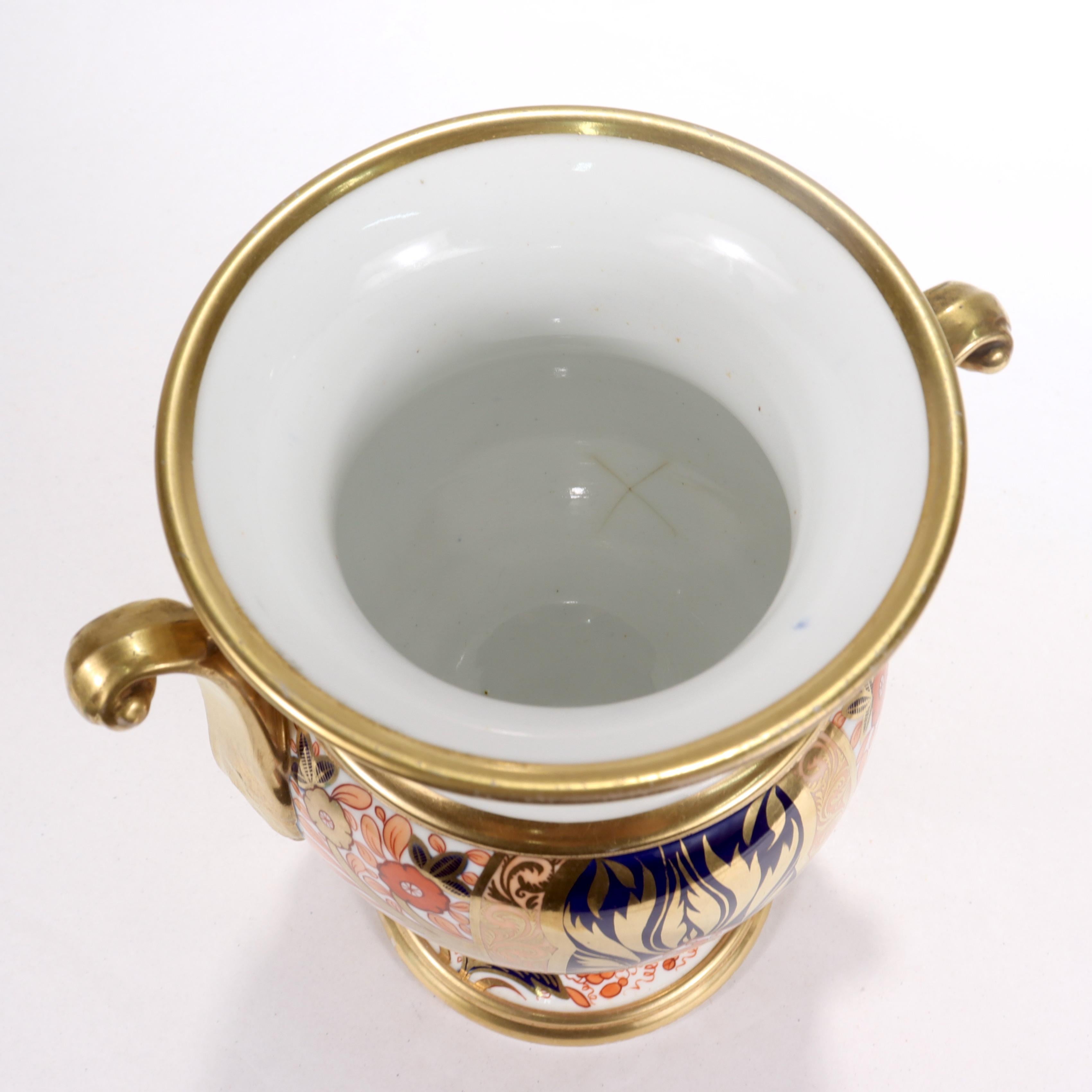 Gilt Antique Spode Imari Porcelain Twin Handled Vase Pattern No. 1409, 1820s