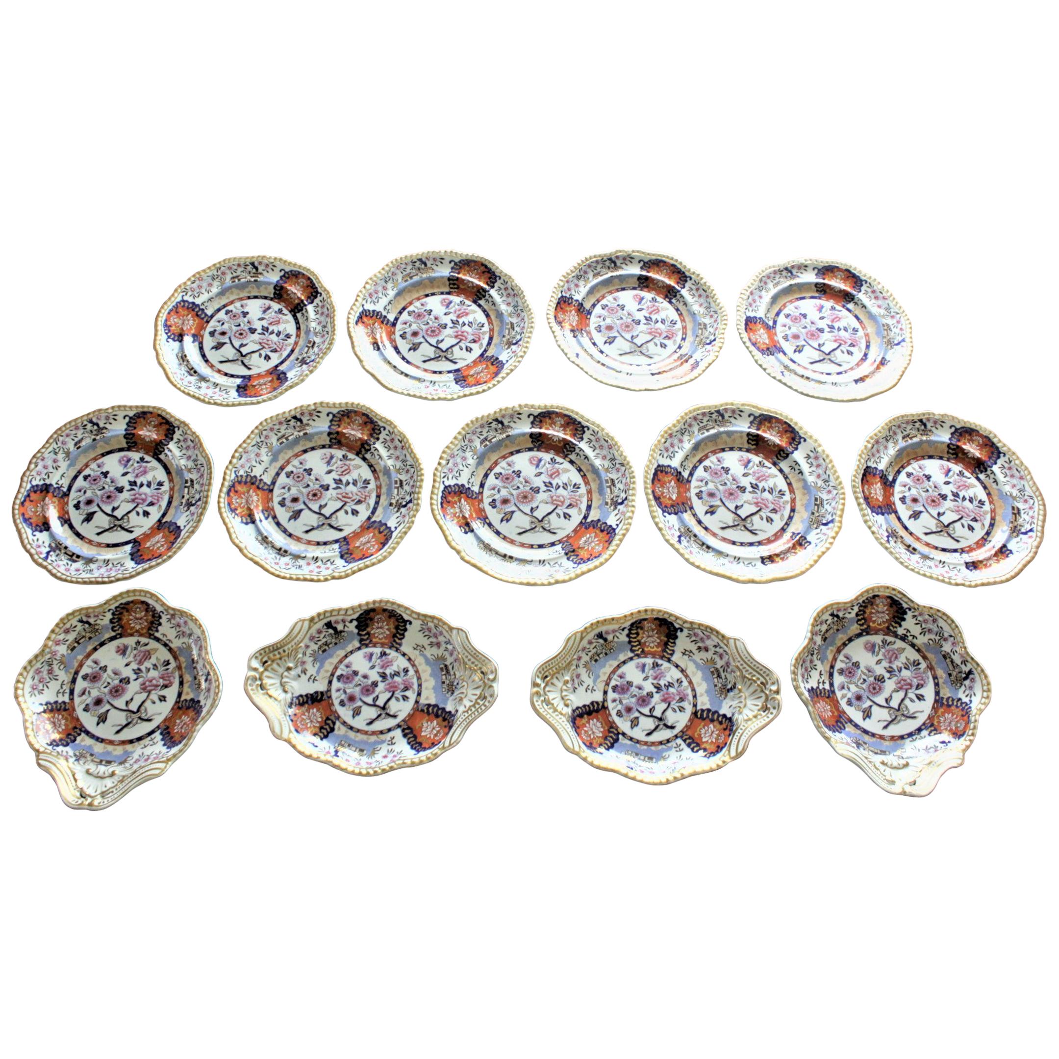 Antique Spode 'Imperial' Chinoiserie Styled 13 Piece Luncheon Set, Circa 1823