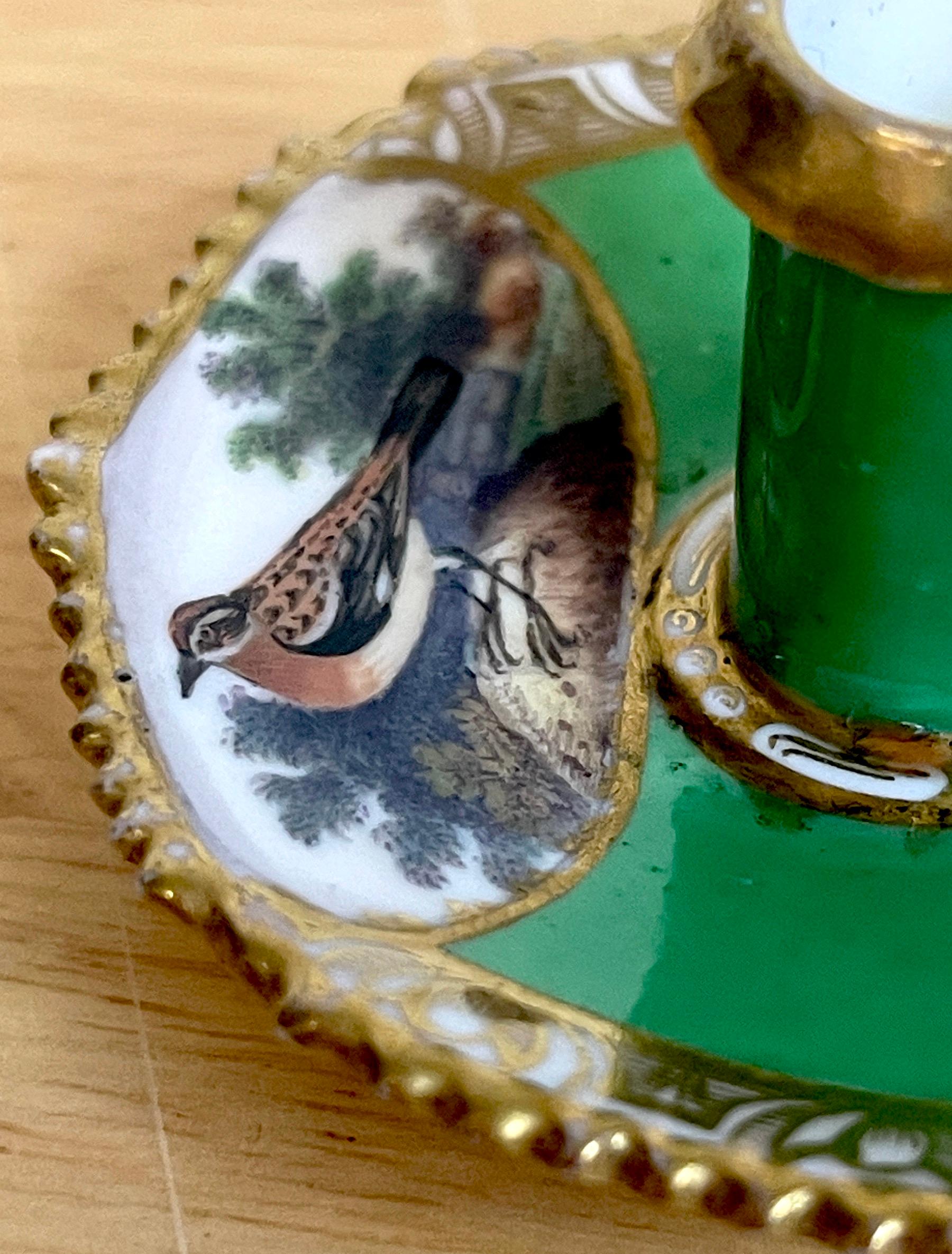 English Antique Spode Ornithological Miniature Chamberstick For Sale