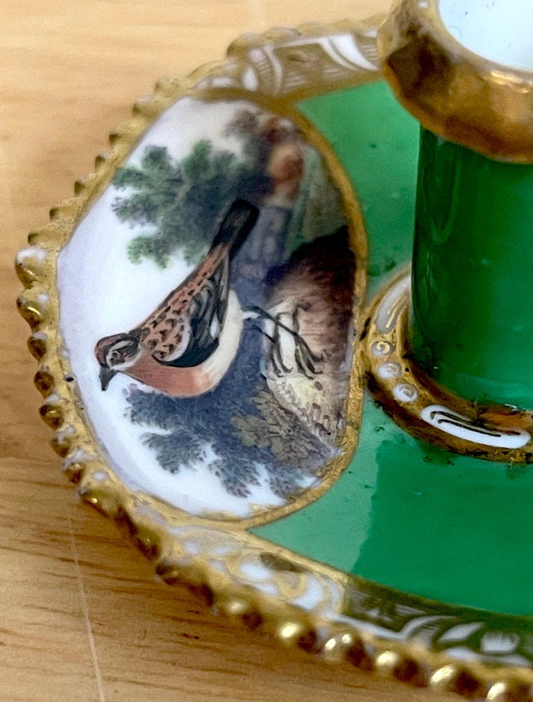 Gilt Antique Spode Ornithological Miniature Chamberstick For Sale
