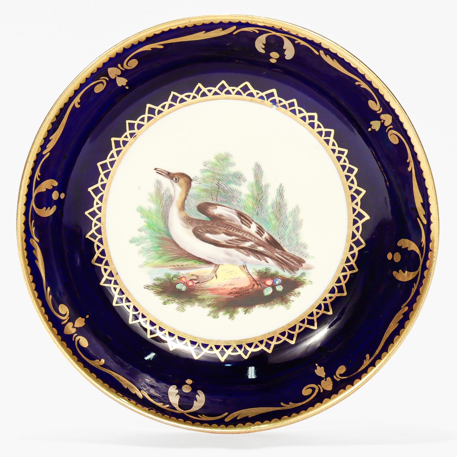 Taza y Plato Antiguos de Porcelana Spode Pintados a Mano Pato Ornitológico Neoclásico en venta