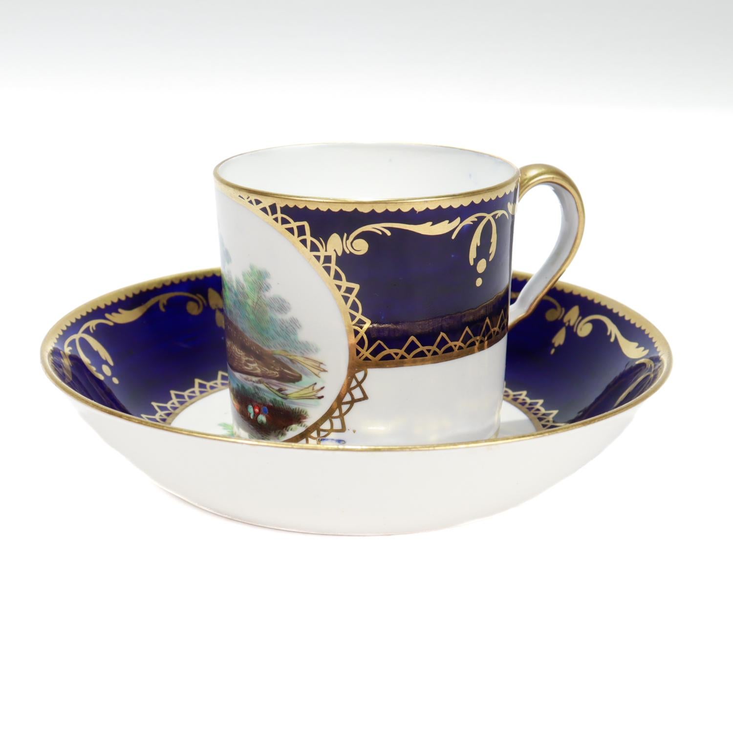 Taza y Plato Antiguos de Porcelana Spode Pintados a Mano Pato Ornitológico Británico en venta