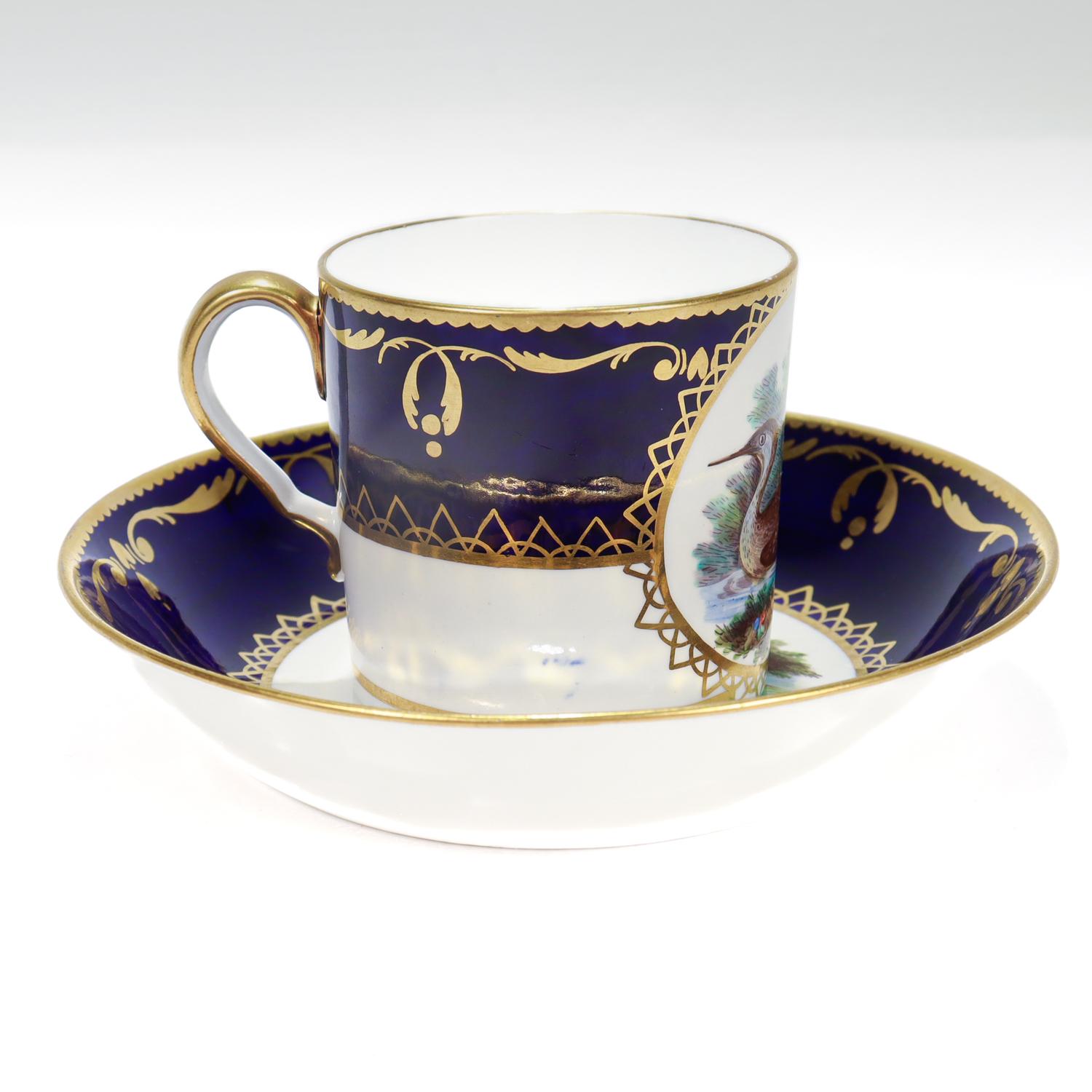Taza y Plato Antiguos de Porcelana Spode Pintados a Mano Pato Ornitológico en Bueno estado para la venta en Philadelphia, PA