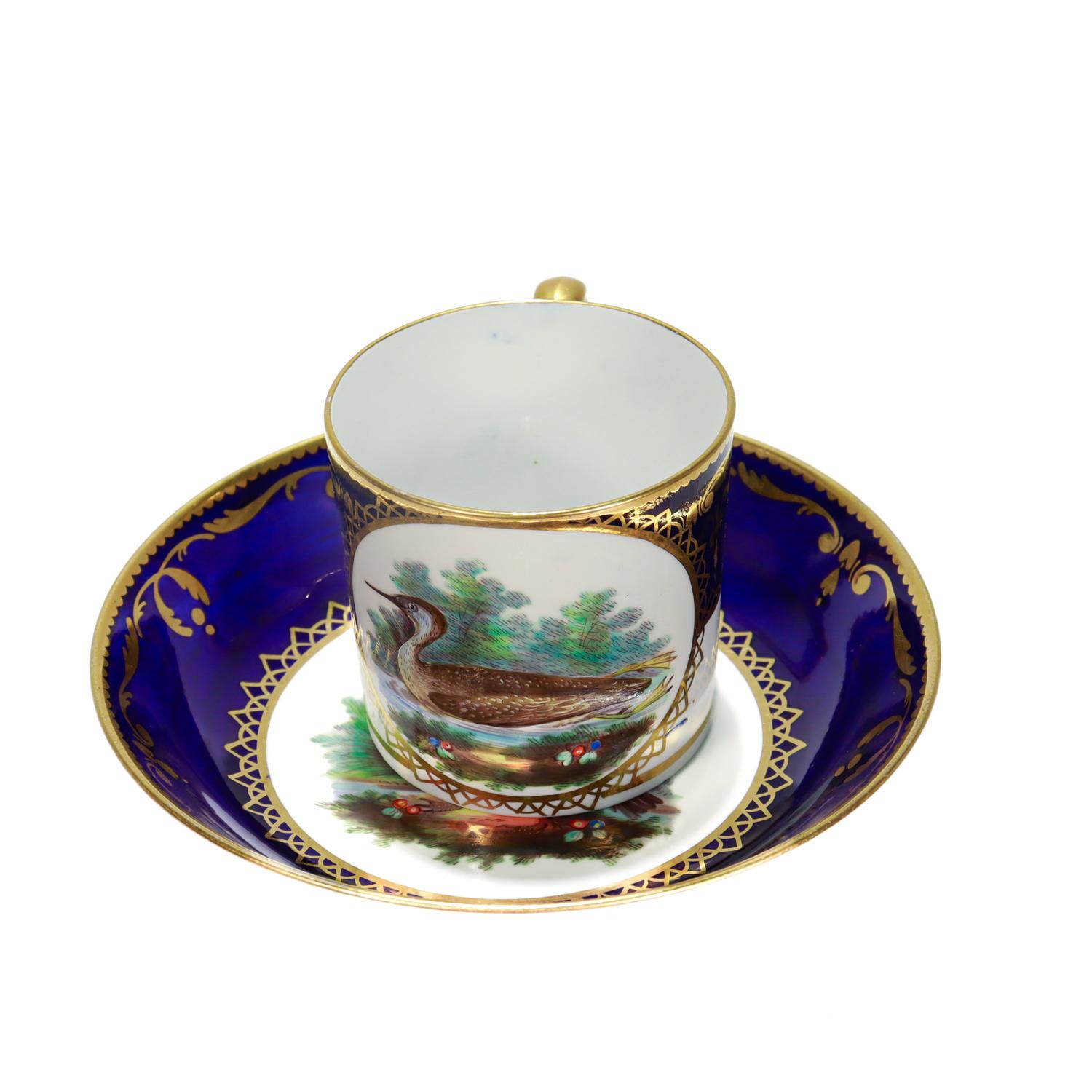 Taza y Plato Antiguos de Porcelana Spode Pintados a Mano Pato Ornitológico siglo XIX en venta