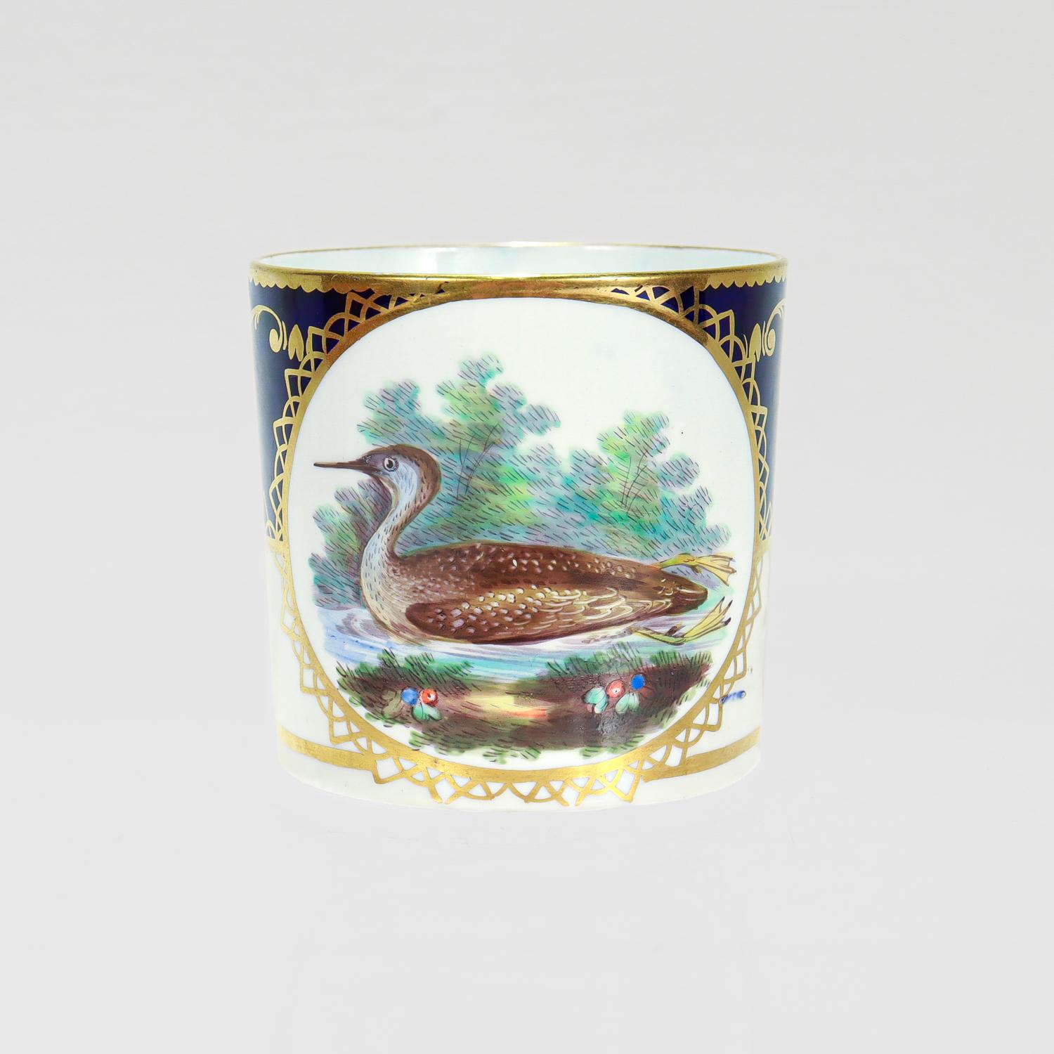 Taza y Plato Antiguos de Porcelana Spode Pintados a Mano Pato Ornitológico en venta 1