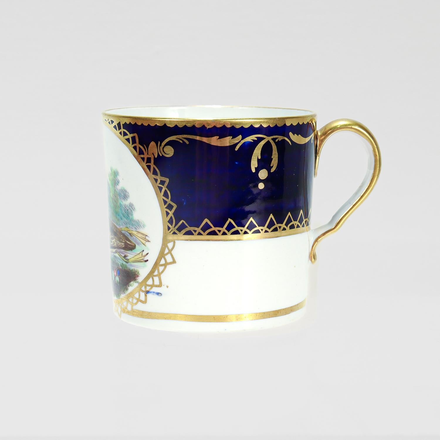 Taza y Plato Antiguos de Porcelana Spode Pintados a Mano Pato Ornitológico en venta 2
