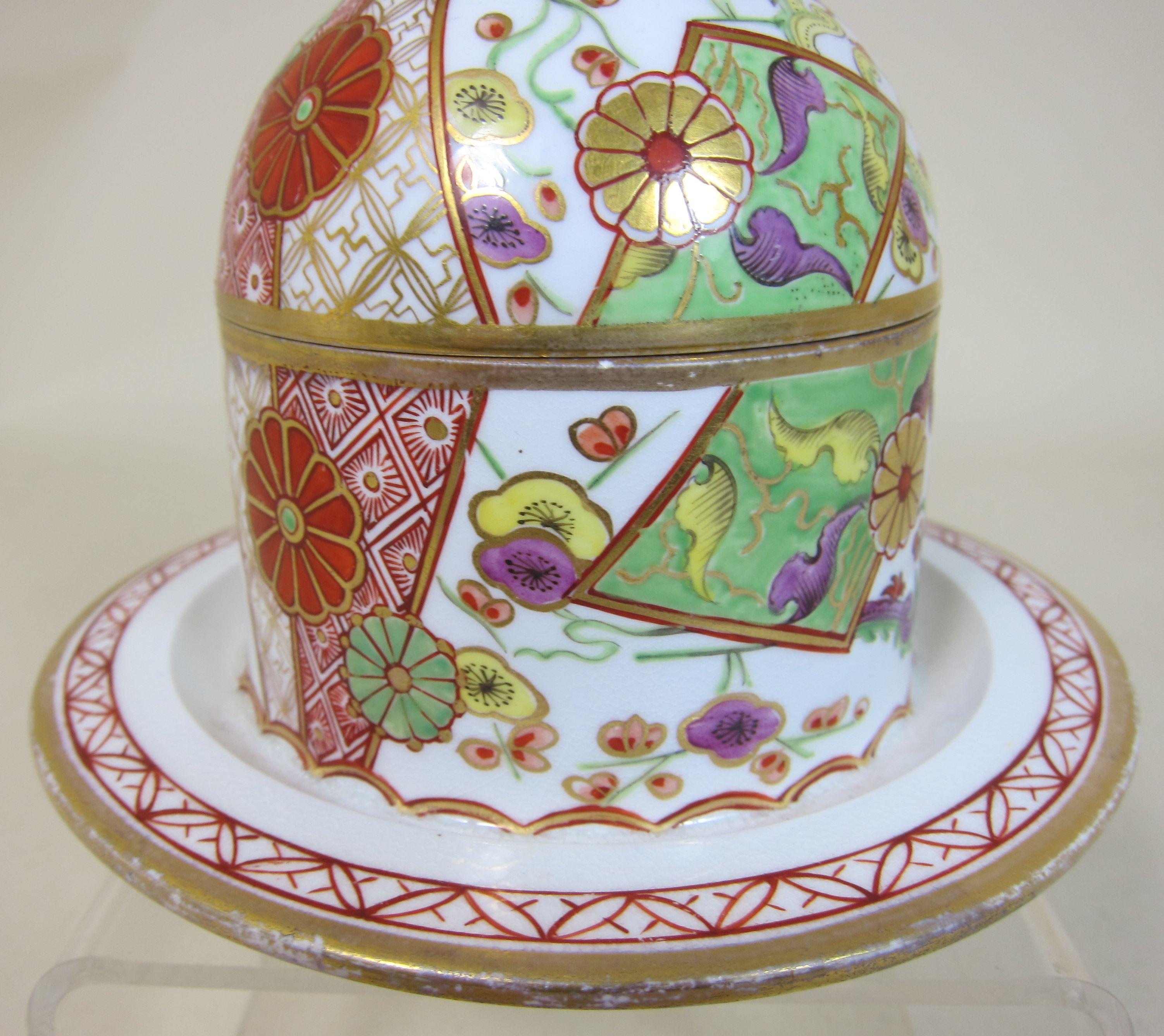 Japonisme Antique Spode Porcelain Pattern 287 Honey Pot and Lid For Sale