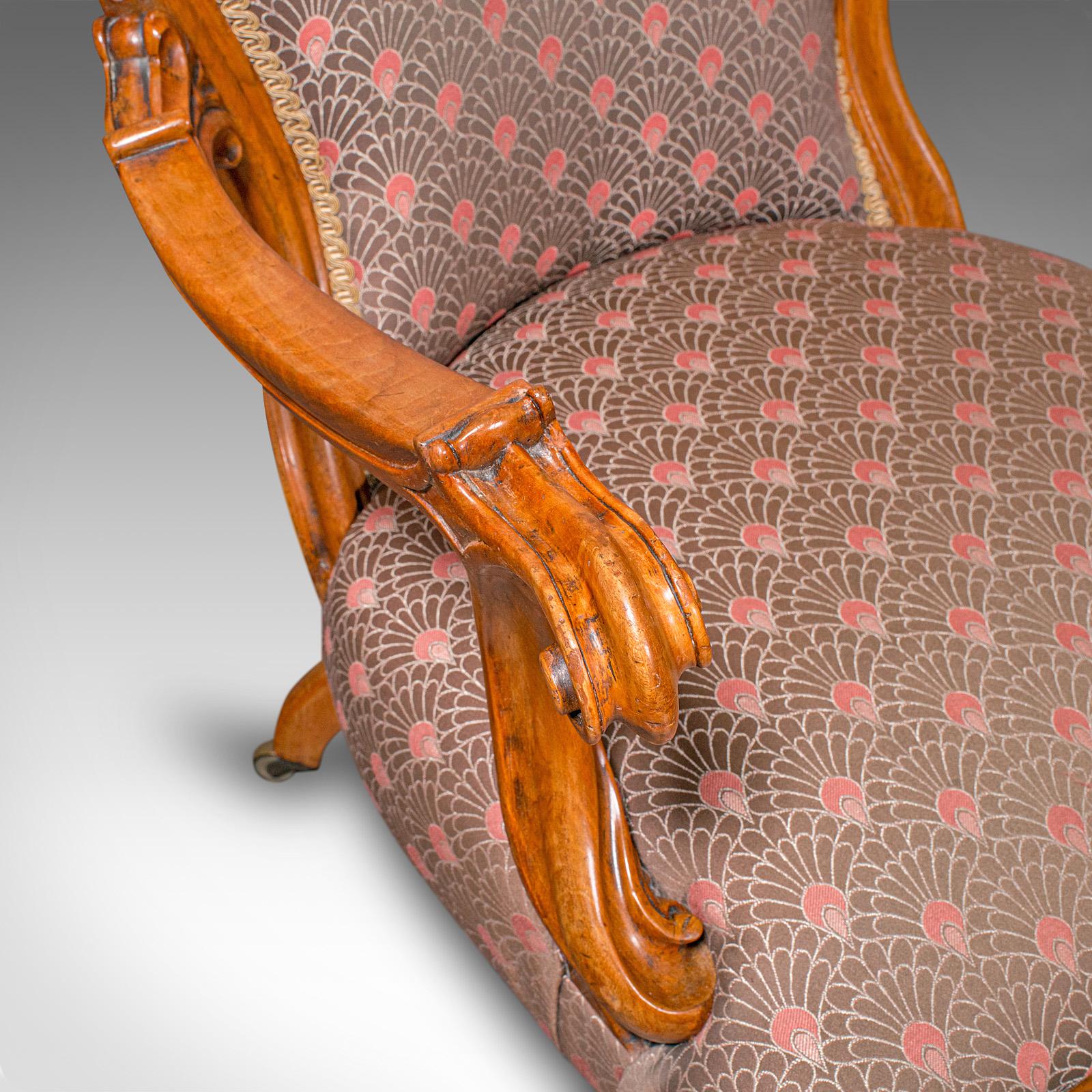 Silla antigua con respaldo de cuchara, inglesa, nogal, sillón, principios de la época victoriana, 1840 en venta 1