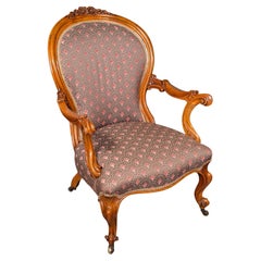 Antica sedia a gomito con schienale a cucchiaio, inglese, noce, poltrona, prima epoca vittoriana, 1840