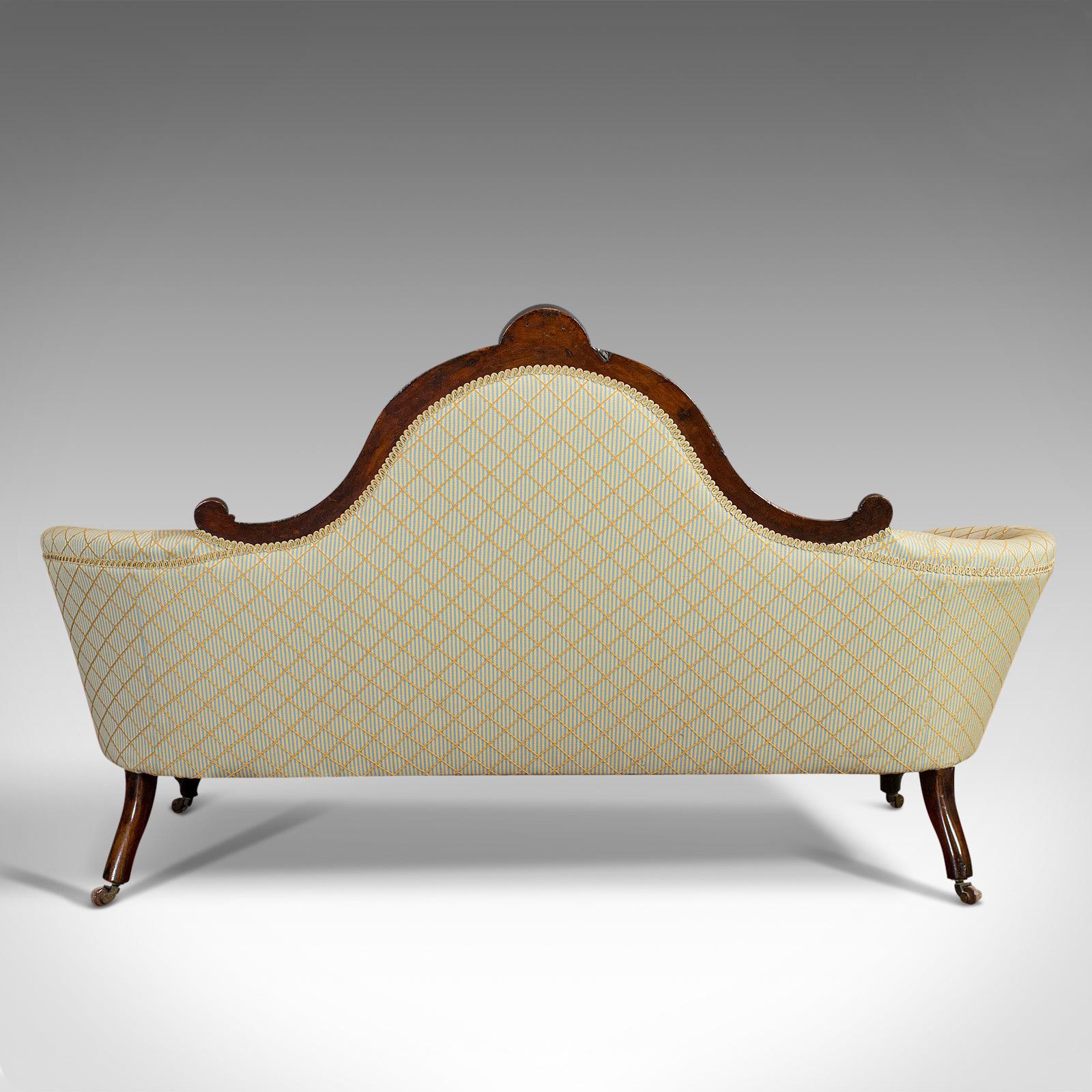 British Antique Spoon Back Sofa, English, Walnut, 2-Seat Settee, Early Victorian, 1840