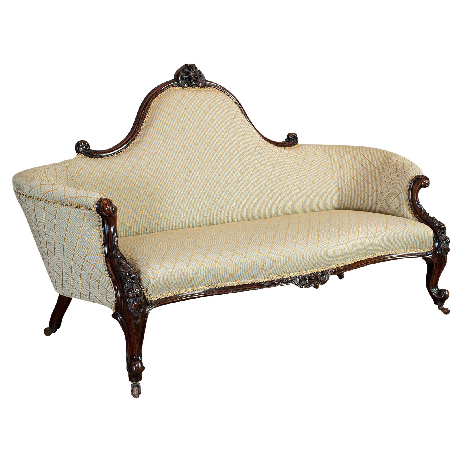 Antique Spoon Back Sofa, English, Walnut, 2-Seat Settee, Early Victorian, 1840